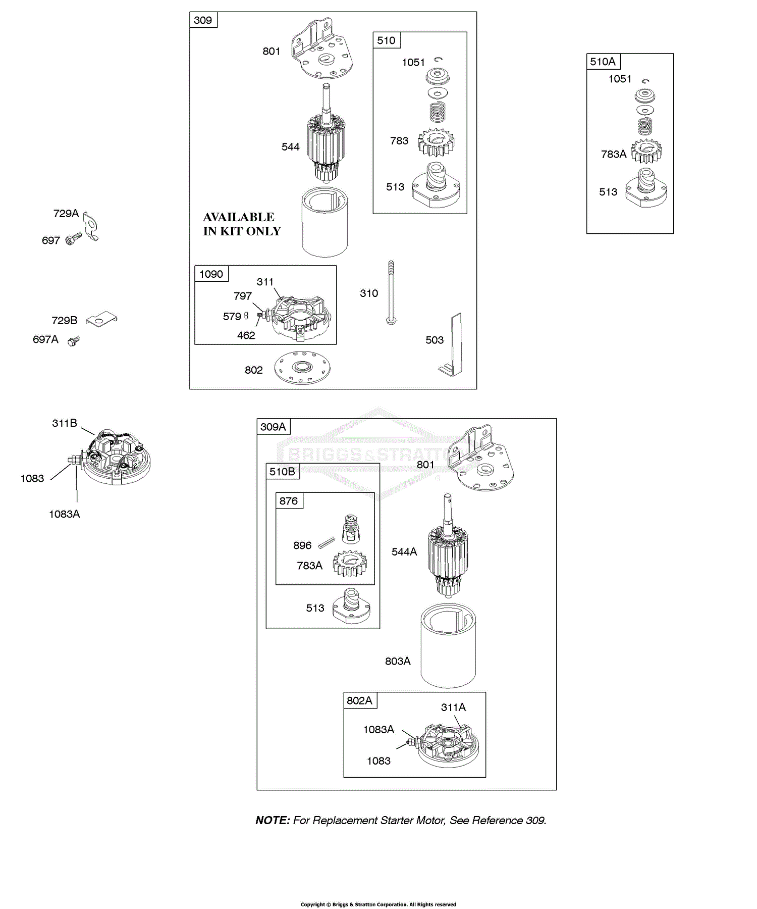 Briggs and Stratton 28D707-0123-01 Parts Diagram for Electric Starters