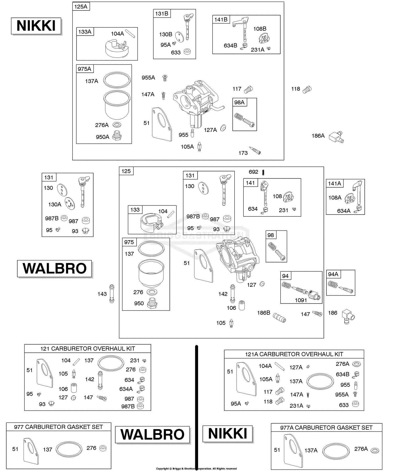 Briggs and Stratton 28D7021142E1 Parts Diagram for Walbro, Nikki