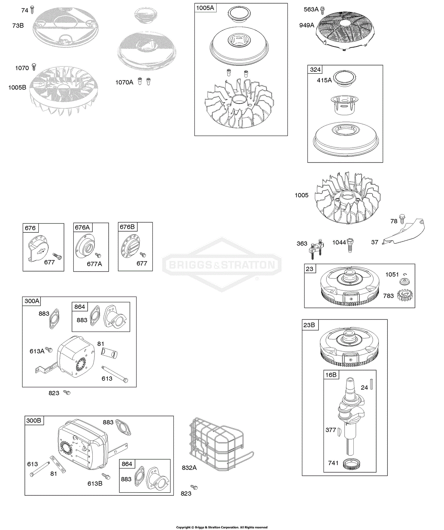 Briggs and Stratton 31N707-0233-E1 Parts Diagram for Exhaust, Flywheel