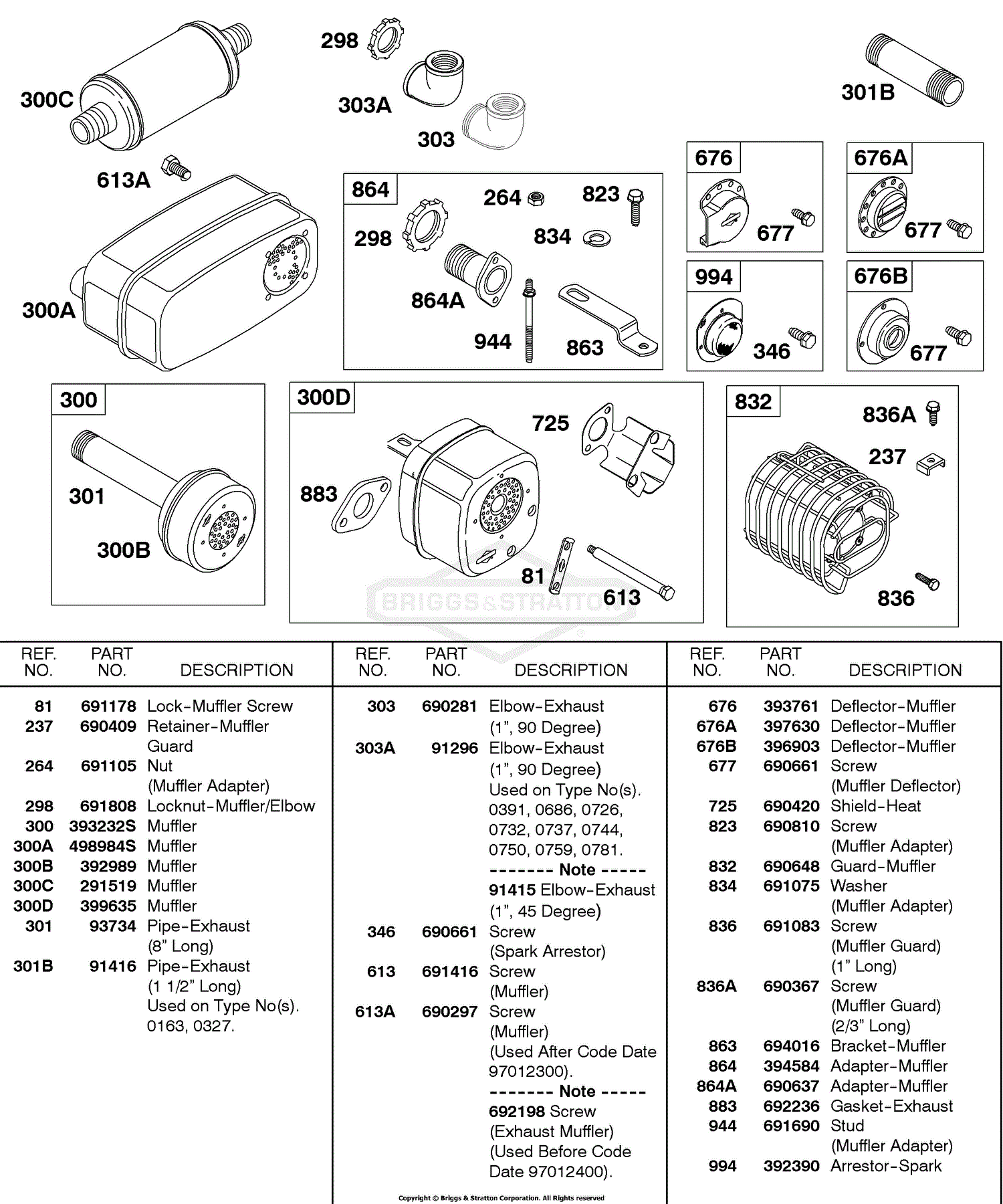 Briggs and Stratton 326437-0731-01 Parts Diagram for Muffler, Shields