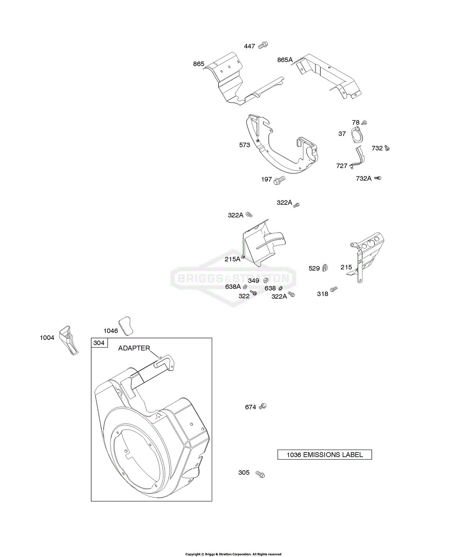 Briggs and Stratton 350445-1401-E1 Parts Diagram for Air Guides, Back ...