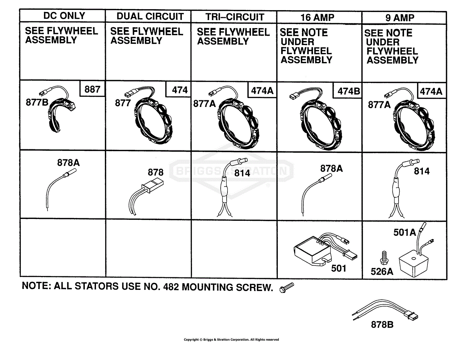 Briggs and Stratton 402707121201 Parts Diagram for Alternator Chart