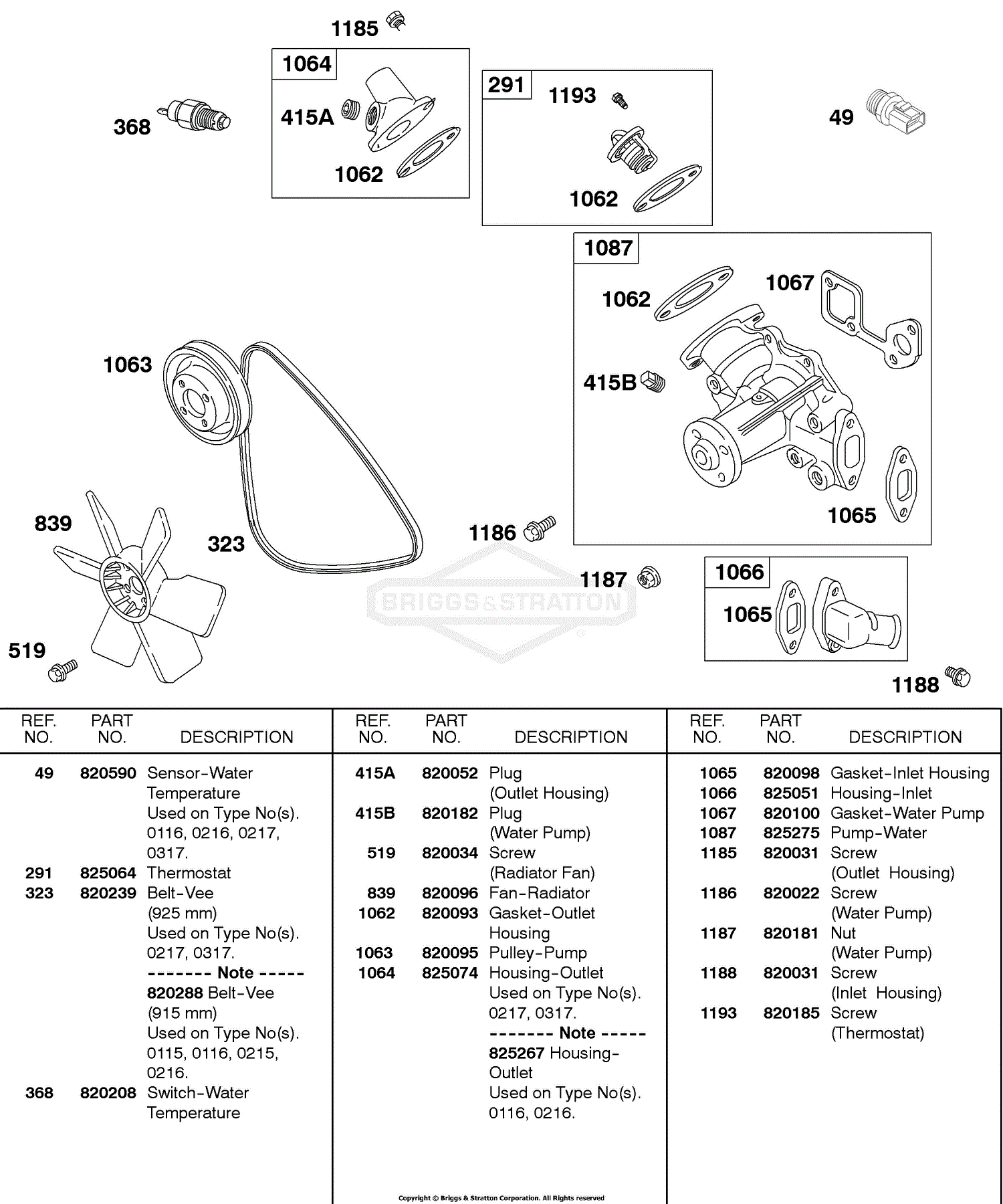 Briggs And Stratton 433447 0115 A1 Parts Diagram For Vee Belt Radiator Fan Water Pump 2204