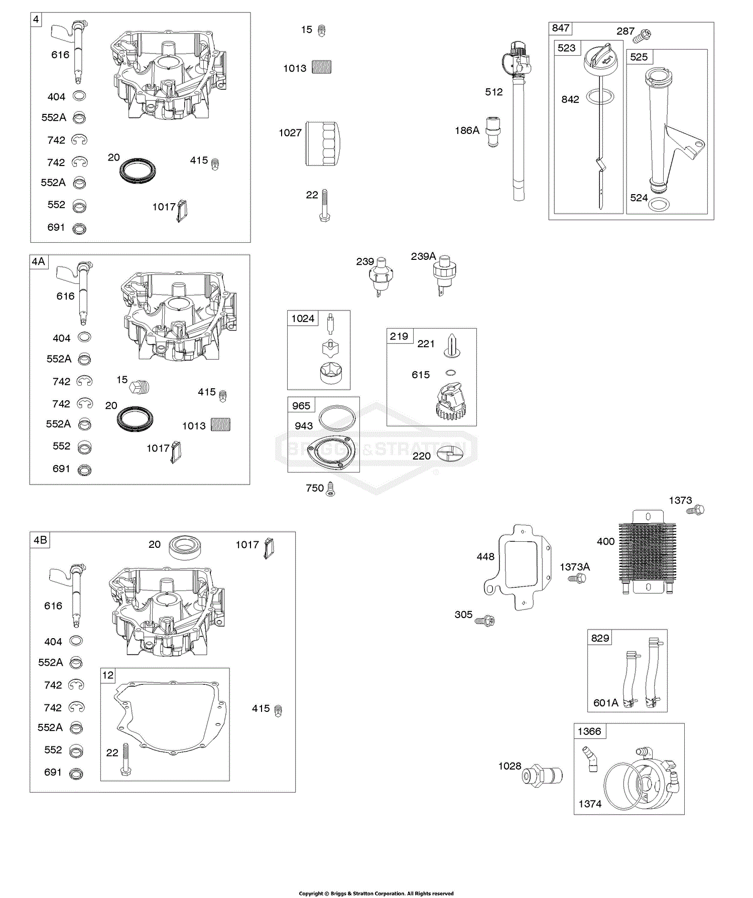 Briggs And Stratton 44t877 0005 G1 Parts Diagram For Engine Sump Lubrication Oil Cooler 9092