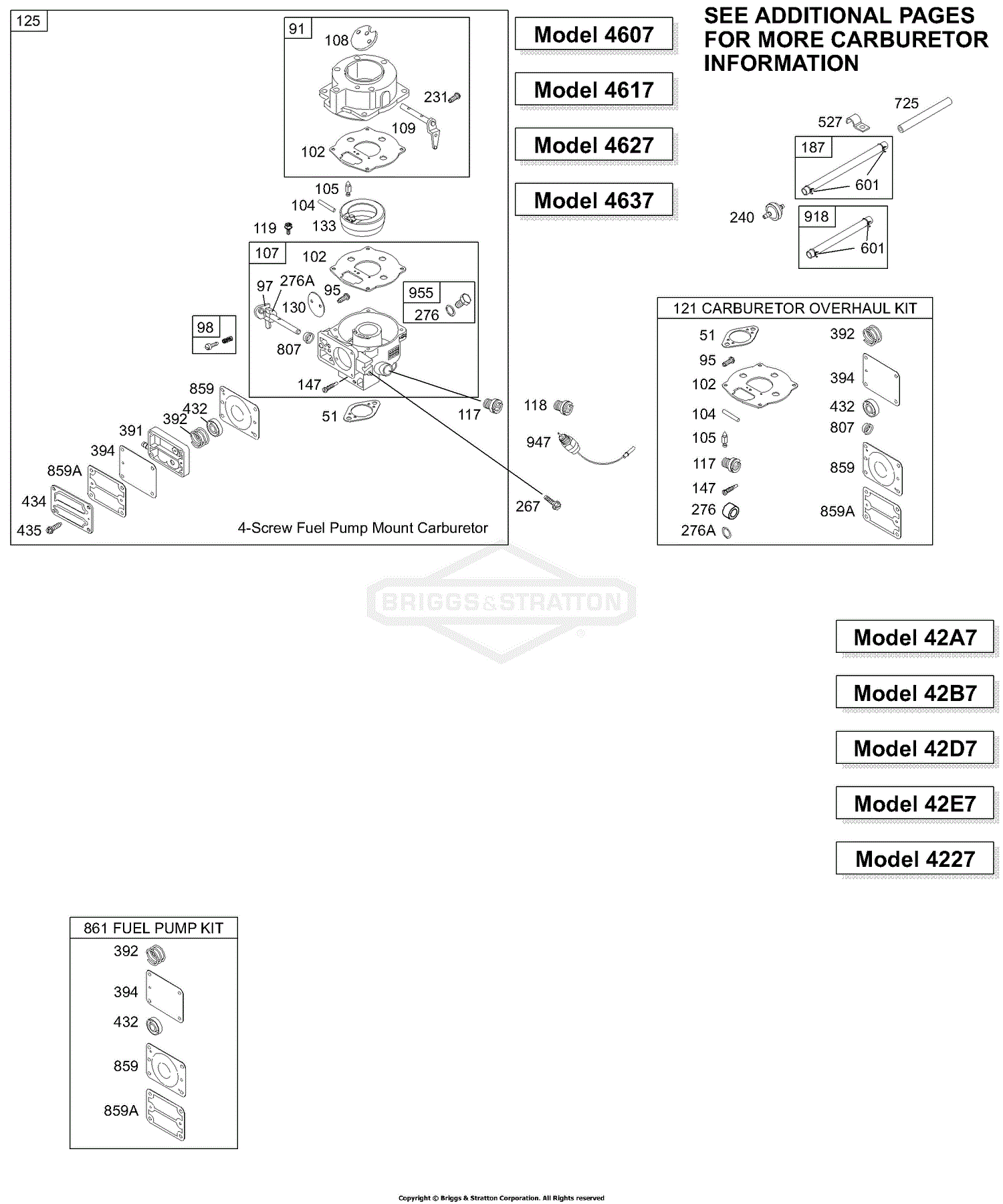 Briggs and Stratton 461707-0145-E3 Parts Diagram for Carburetor 1, Kit