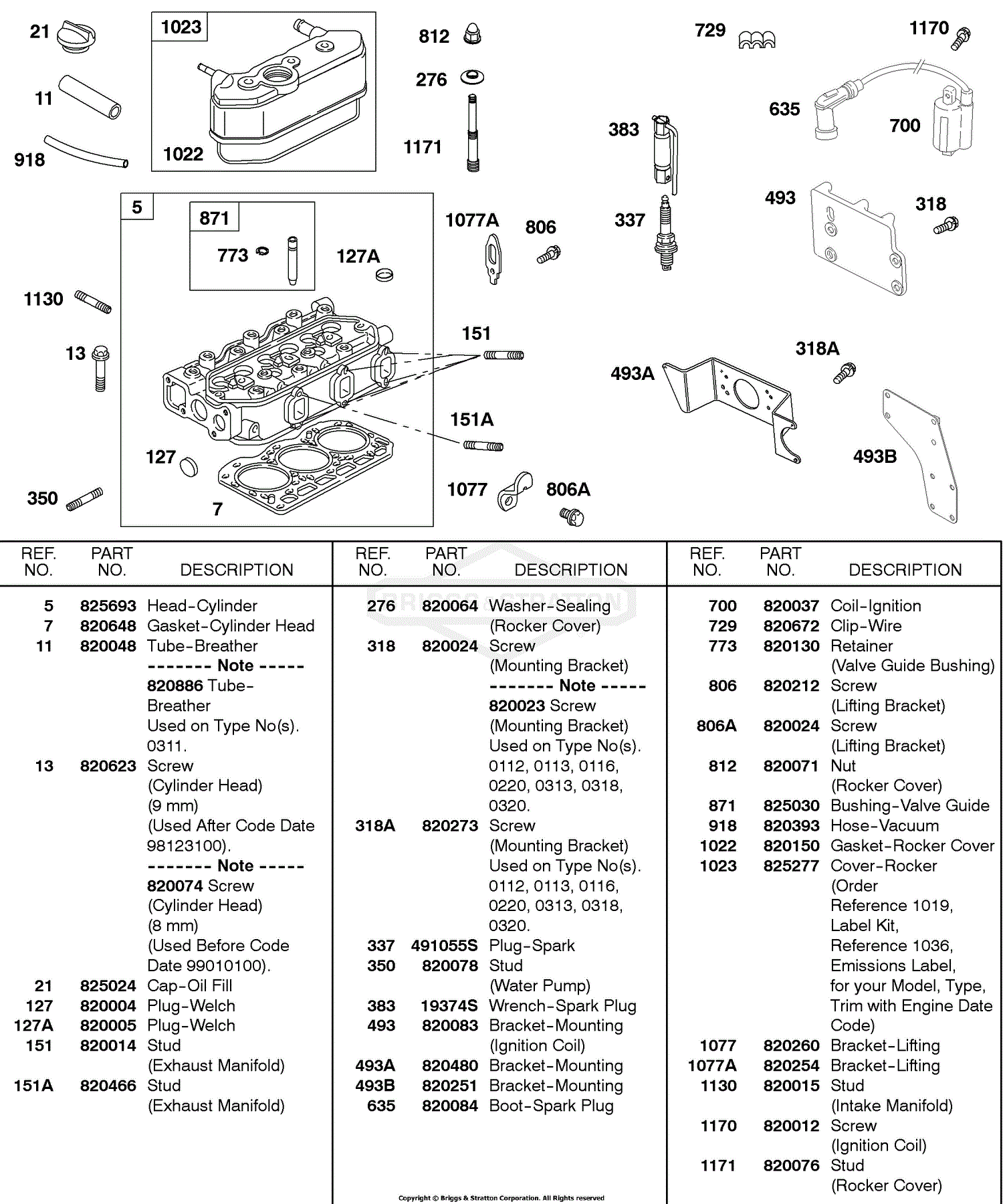 Briggs And Stratton 580447 0305 E2 Parts Diagram For Cylinder Head Rocker Cover Ignition 2454