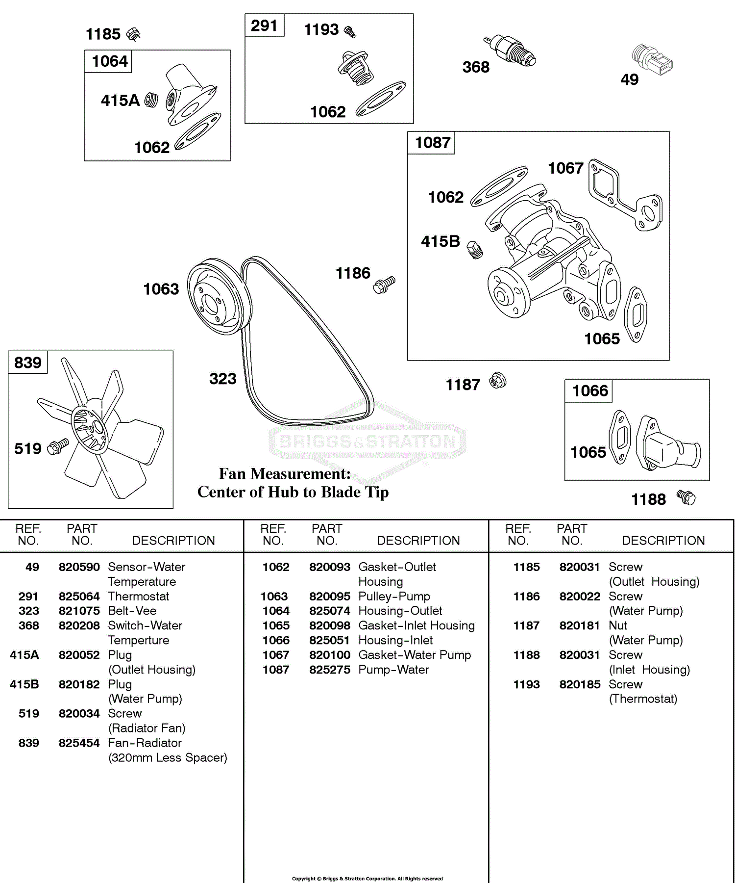 Briggs And Stratton 587447 0305 E2 Parts Diagram For Water Pump Fan Vee Belt 1764