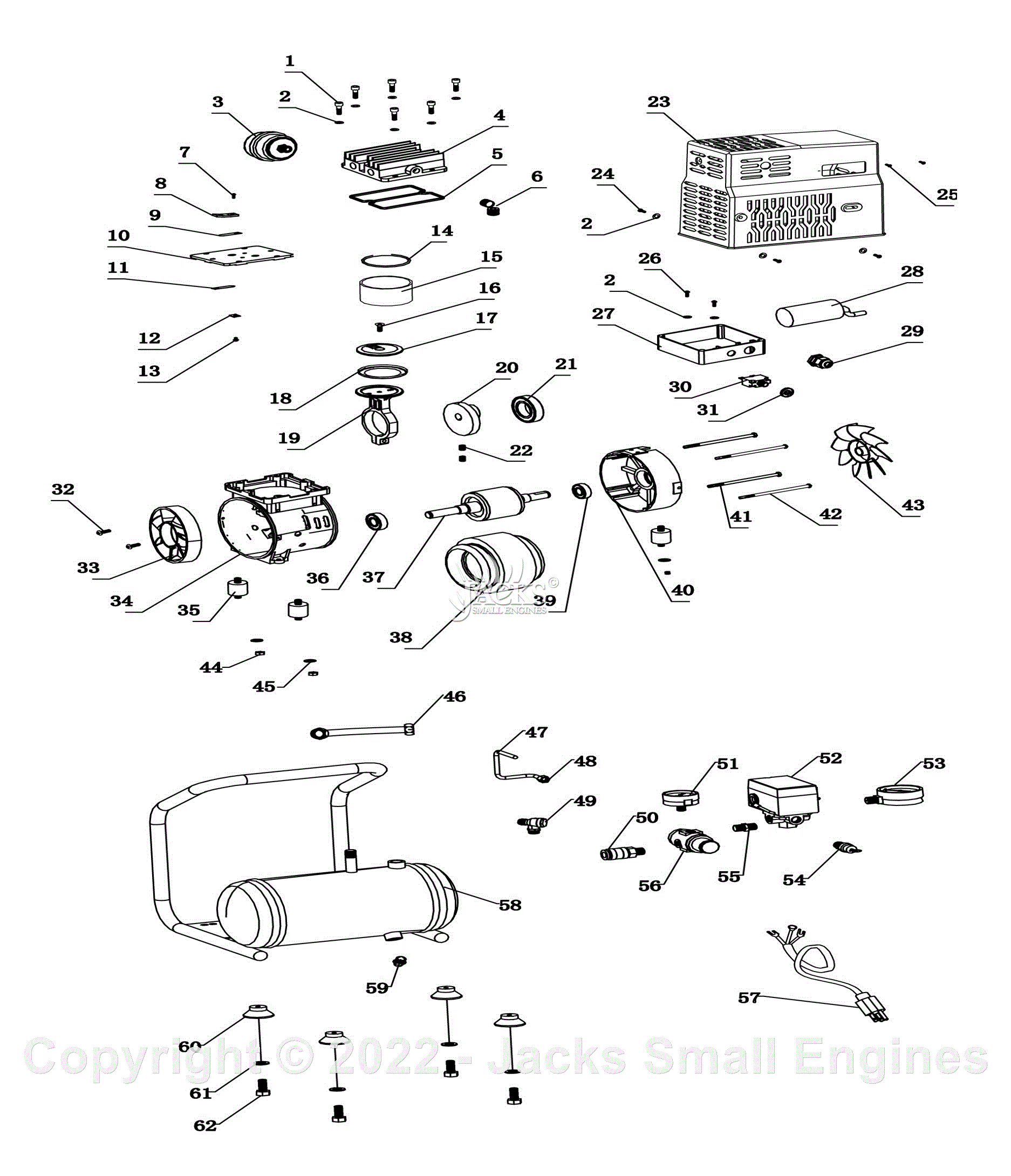 California Air Tools 1P1060S Air Compressor Parts Diagram for Parts List