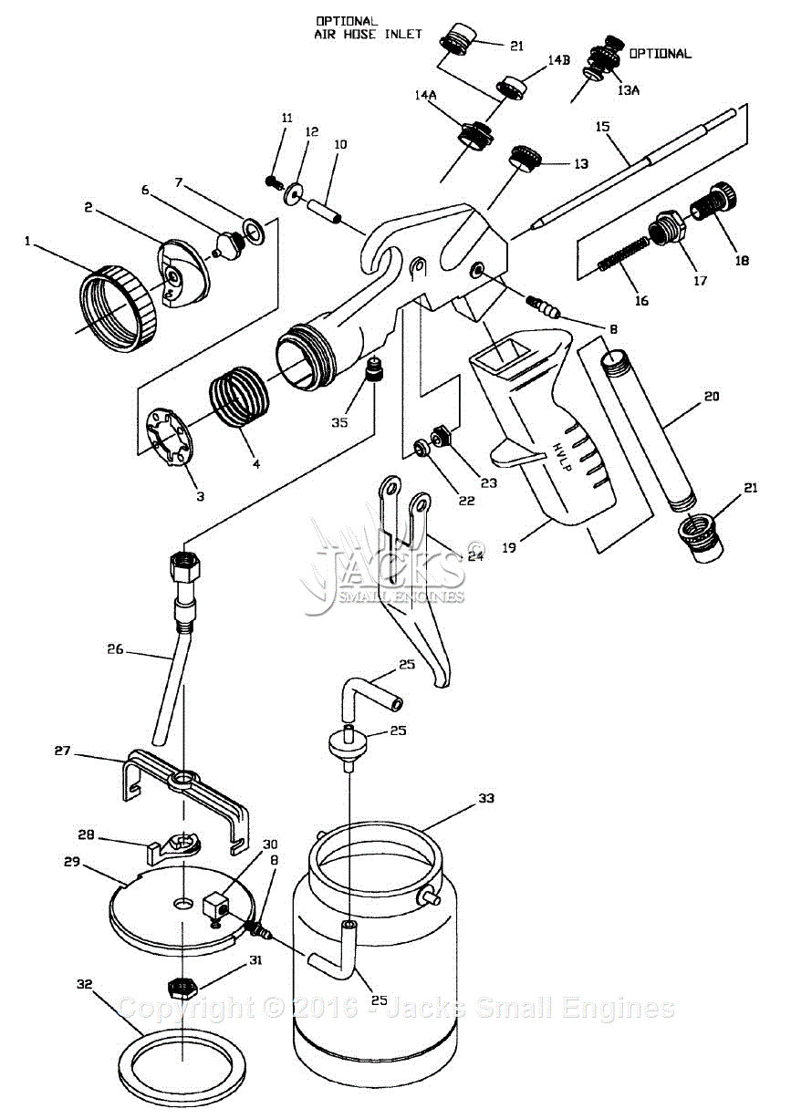 Campbell Hausfeld HV2105 Parts Diagram for SprayGun Parts