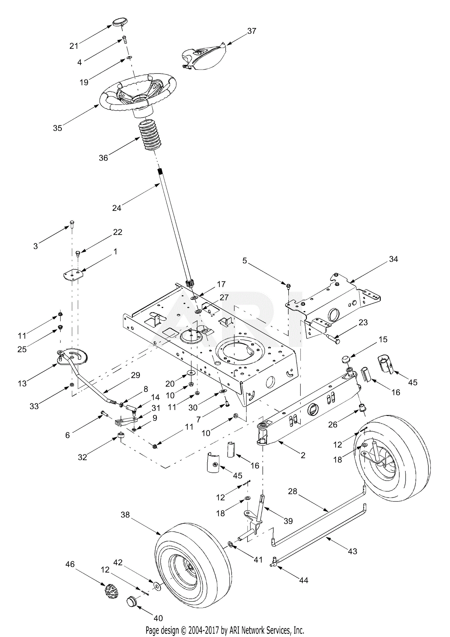 MTD 13AG683H163 (2003) Parts Diagram for Axle Front, Steering