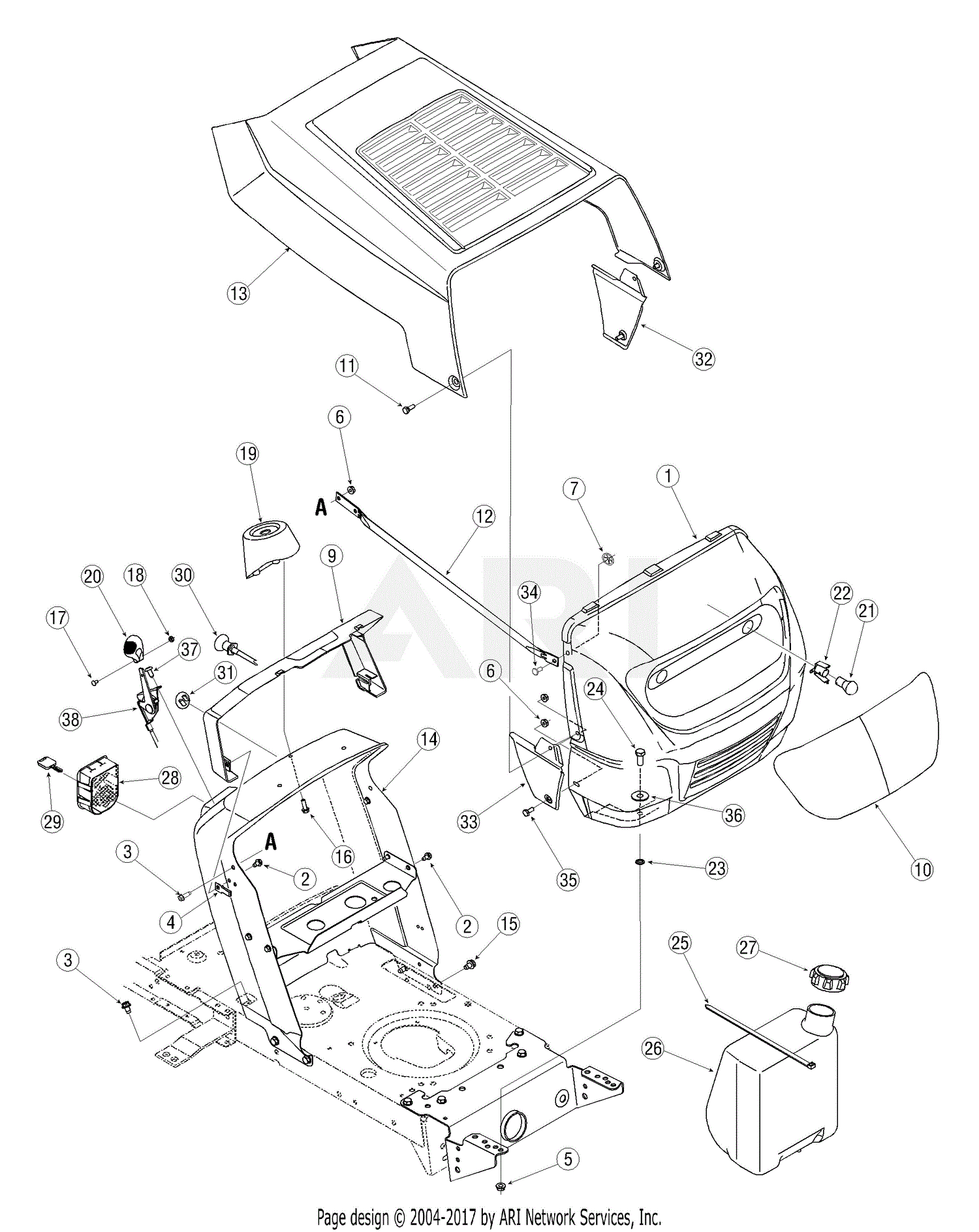 MTD 13AH762F752 (2005) Parts Diagram for Hood Style 2 lawn machines riding mower diagram 