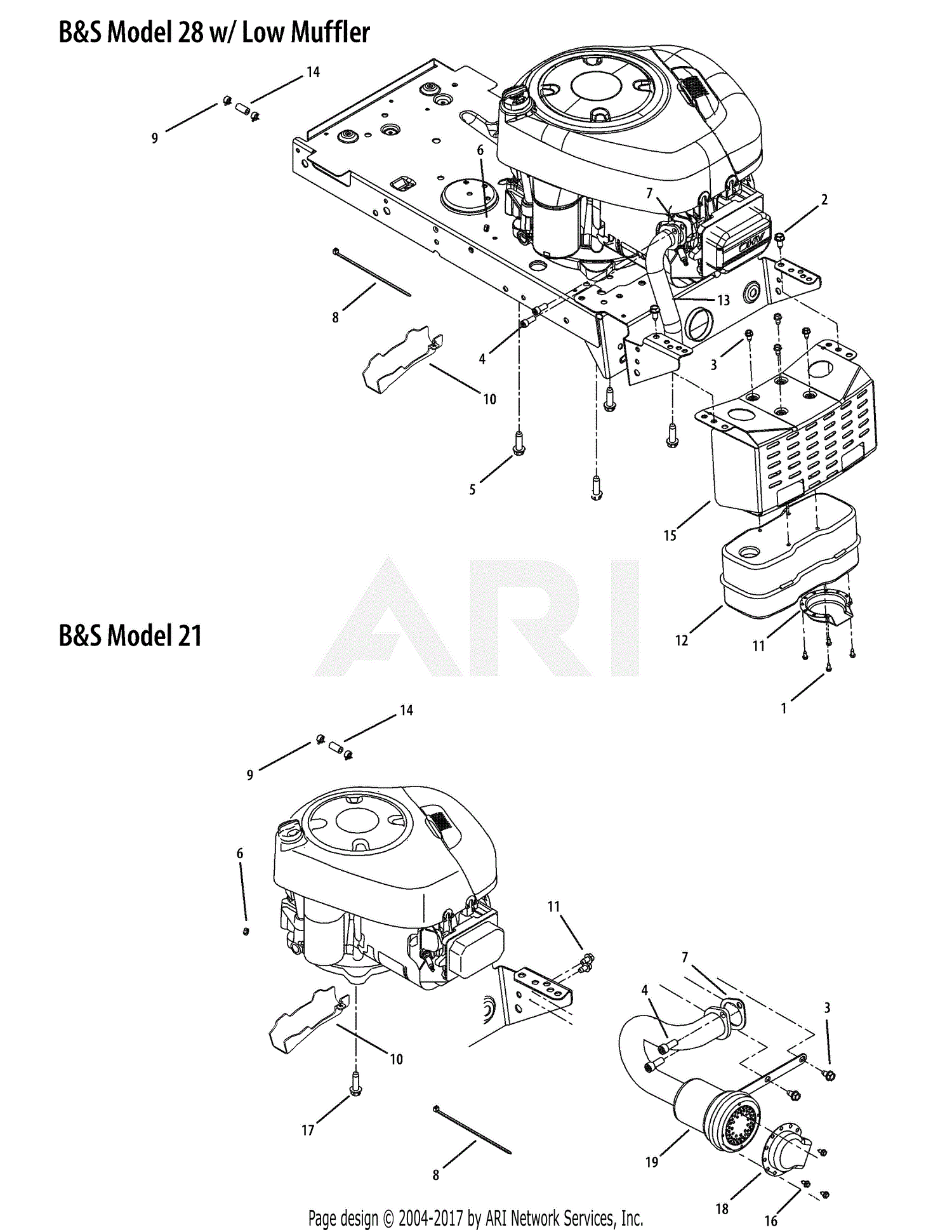 MTD 13AM762F065 (2008) Parts Diagram for B&S Model 28 w Low Muffler