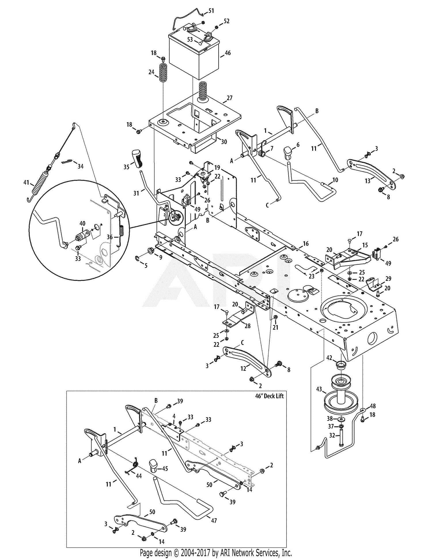 MTD 13AL795T057 (2010) Parts Diagram for Frame, PTO & Lift