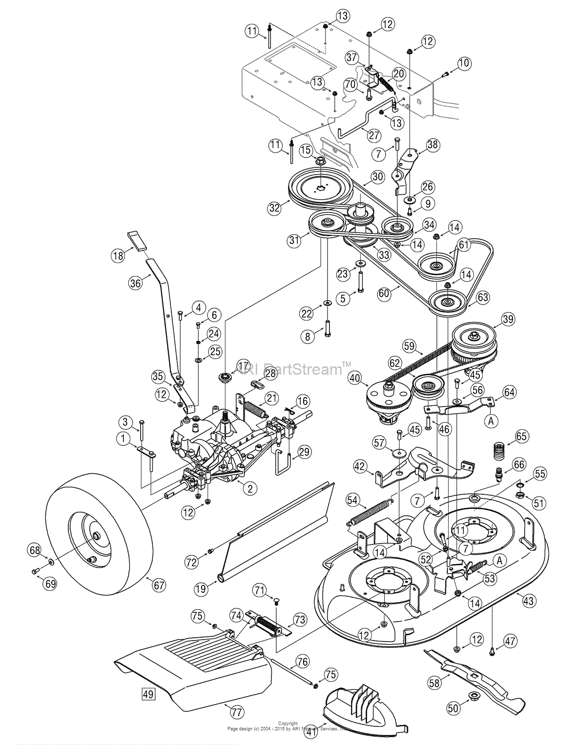 MTD 12A-764M799 (247.889330) (2007) Parts Diagram for Drive & Wheels