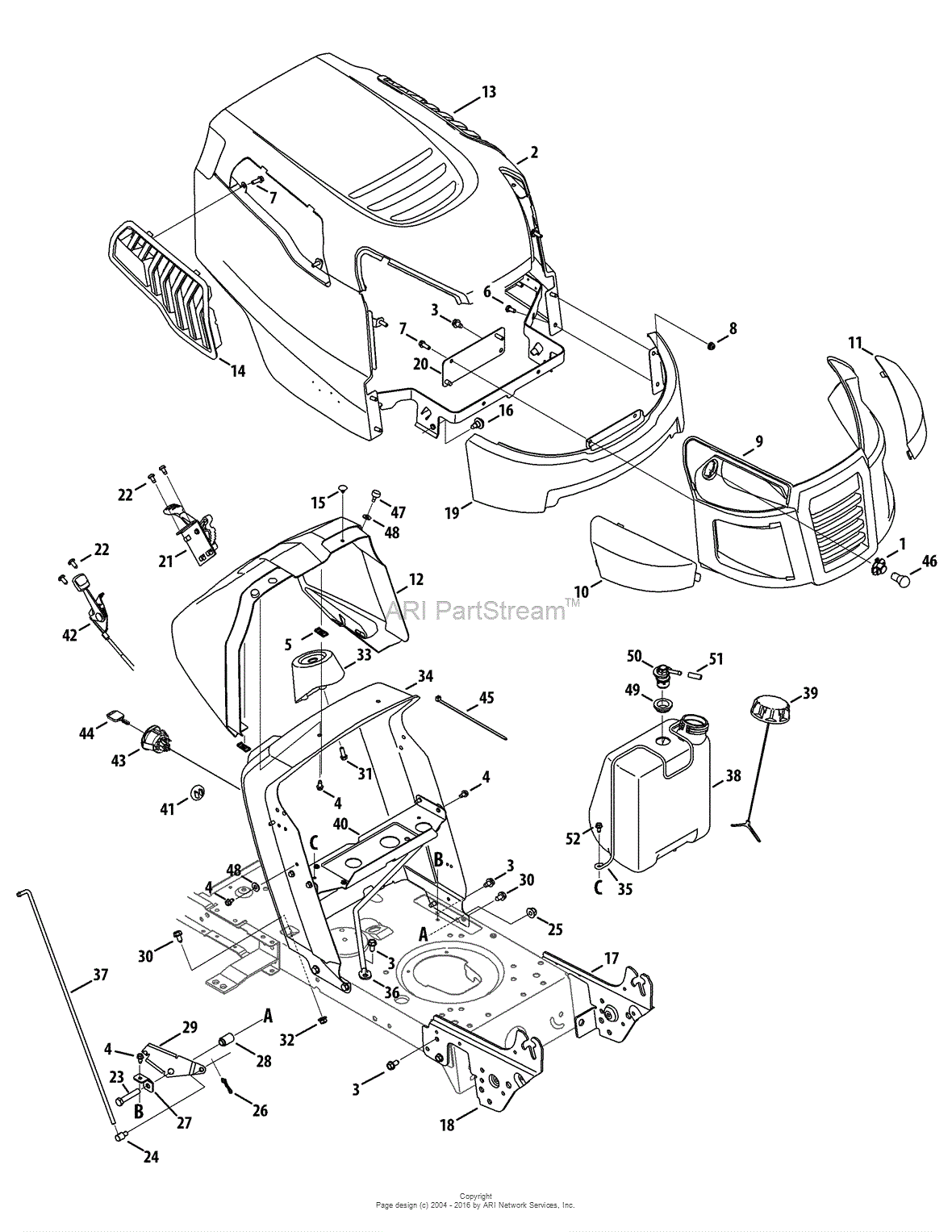 MTD 13AJ78SS099 (247.288842) (2012) Parts Diagram for Hood & Grille