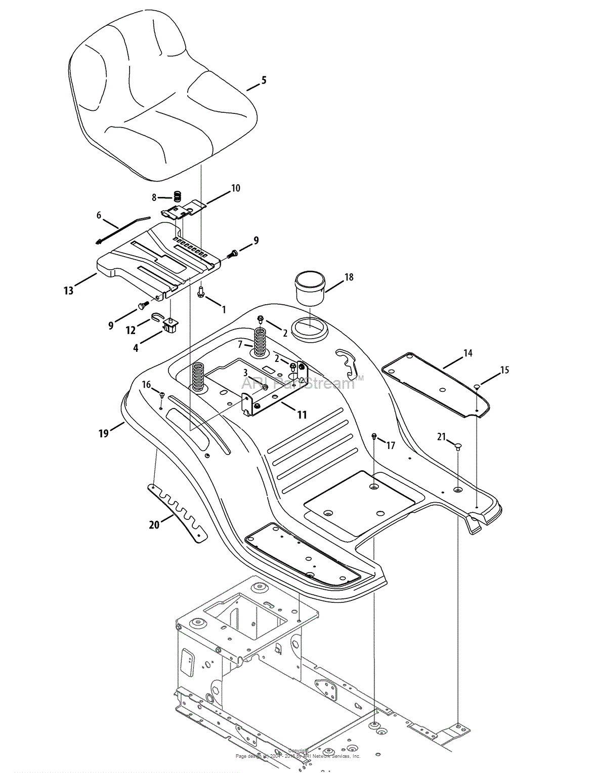 MTD 13AJ78SS099 (247.288842) (2012) Parts Diagram for Seat & Fender