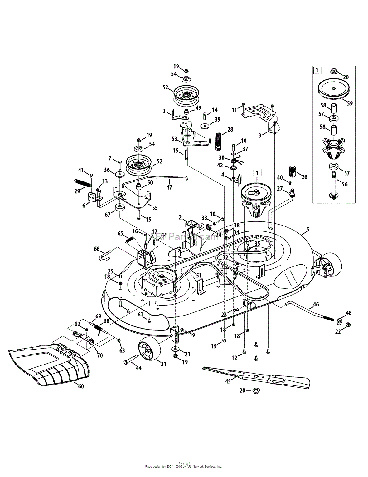 MTD 13AL78XT099 (247.203744) (T1600) (2015) Parts Diagram for Mower Deck