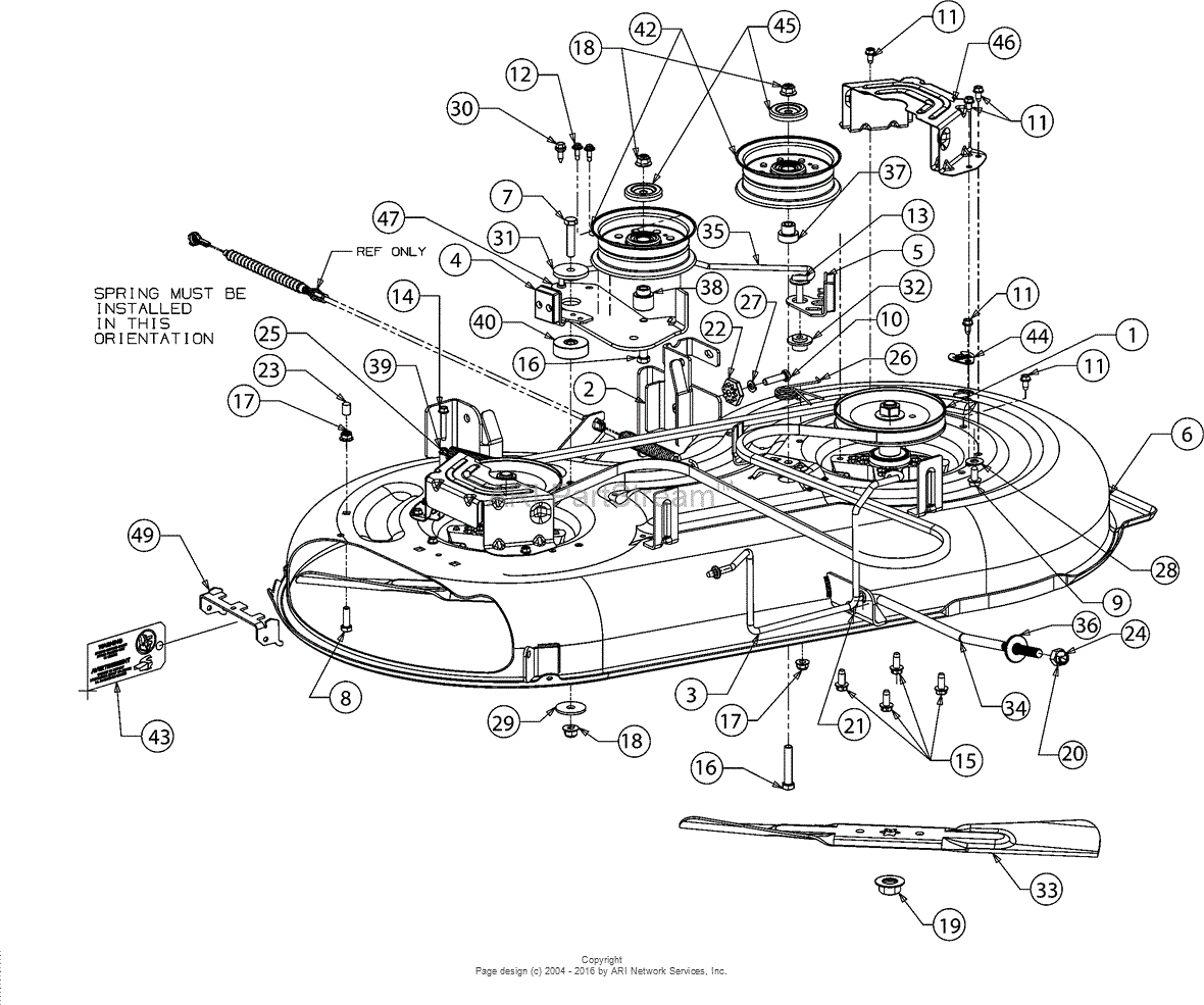 MTD 13A277XS099 (247.203703) (T1000) (2016) Parts Diagram for Deck