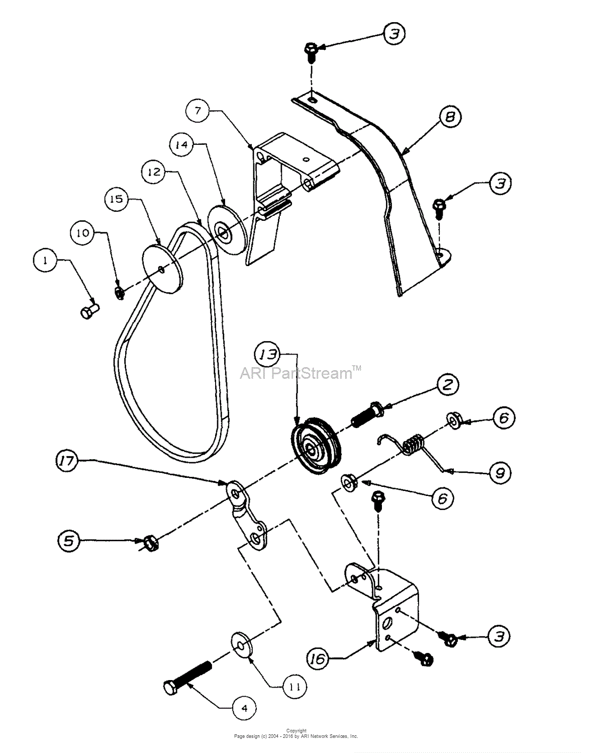 Mtd 247 333c099 247799630 1997 Parts Diagram For Belt And Idler 6948