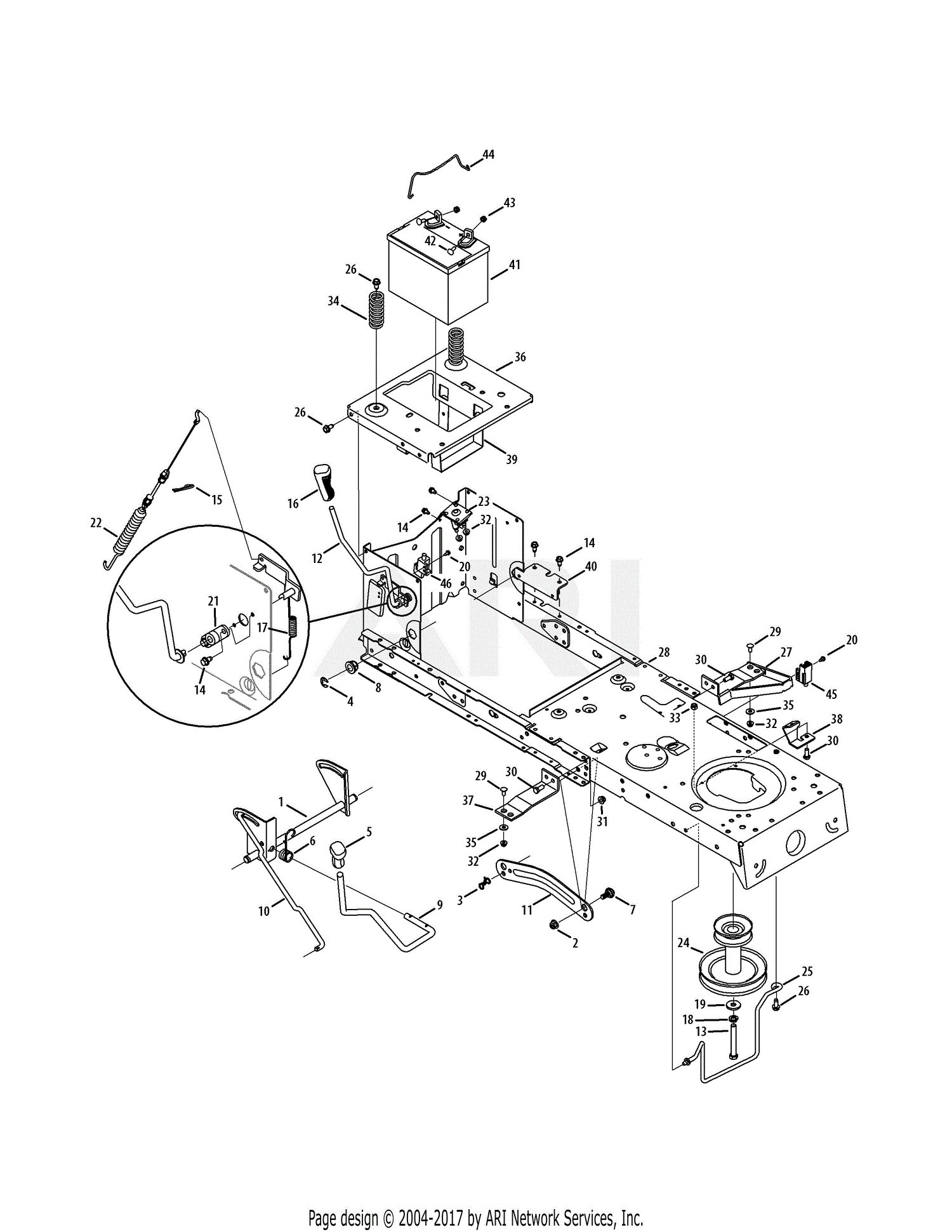 MTD 13AJ78SS099 (247.288841) (LT2000) (2011) Parts Diagram for Frame & PTO