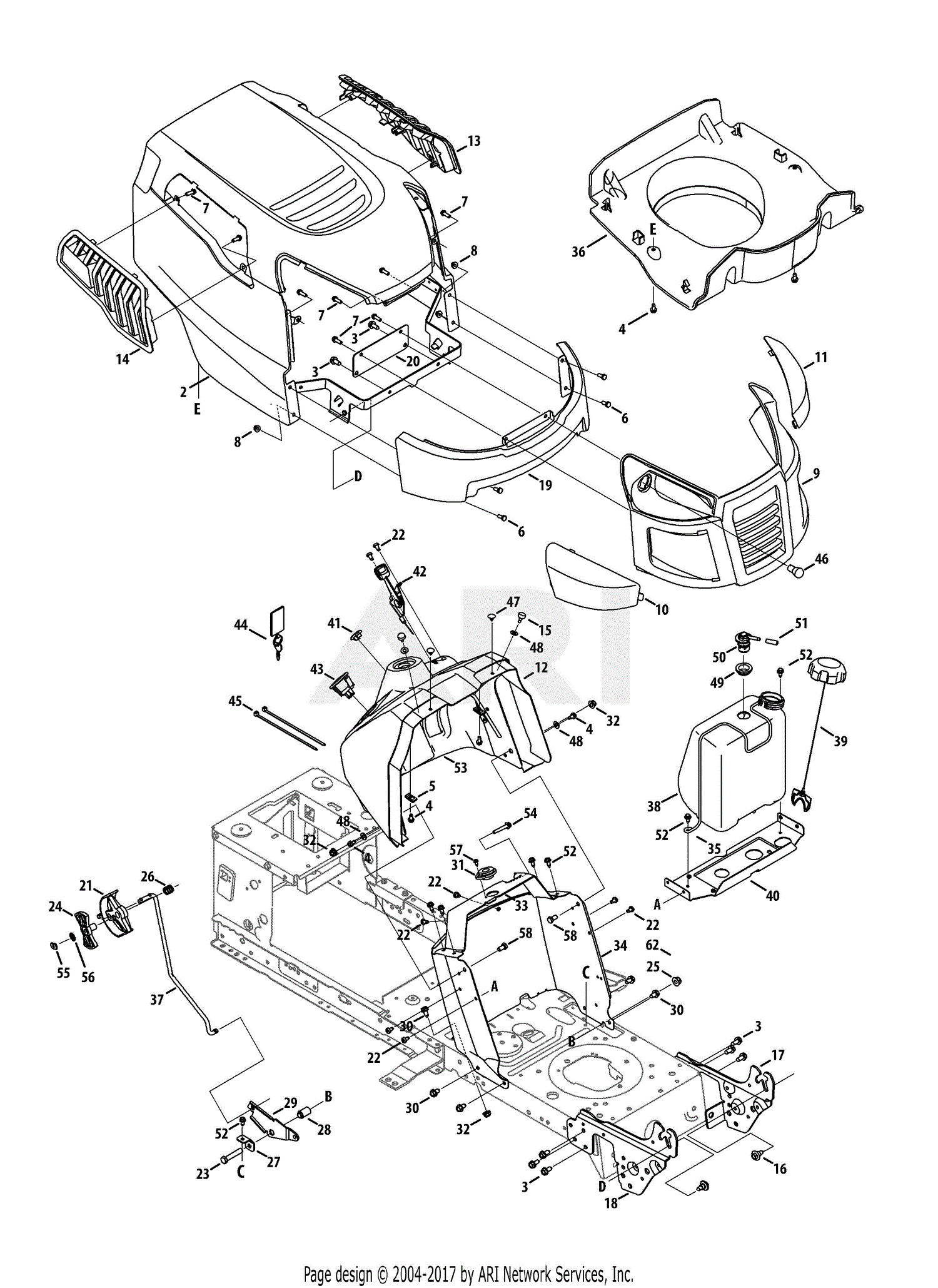 MTD 13A277SS099 (247.288820) (LT1500) (2013) Parts Diagram for Hood ...