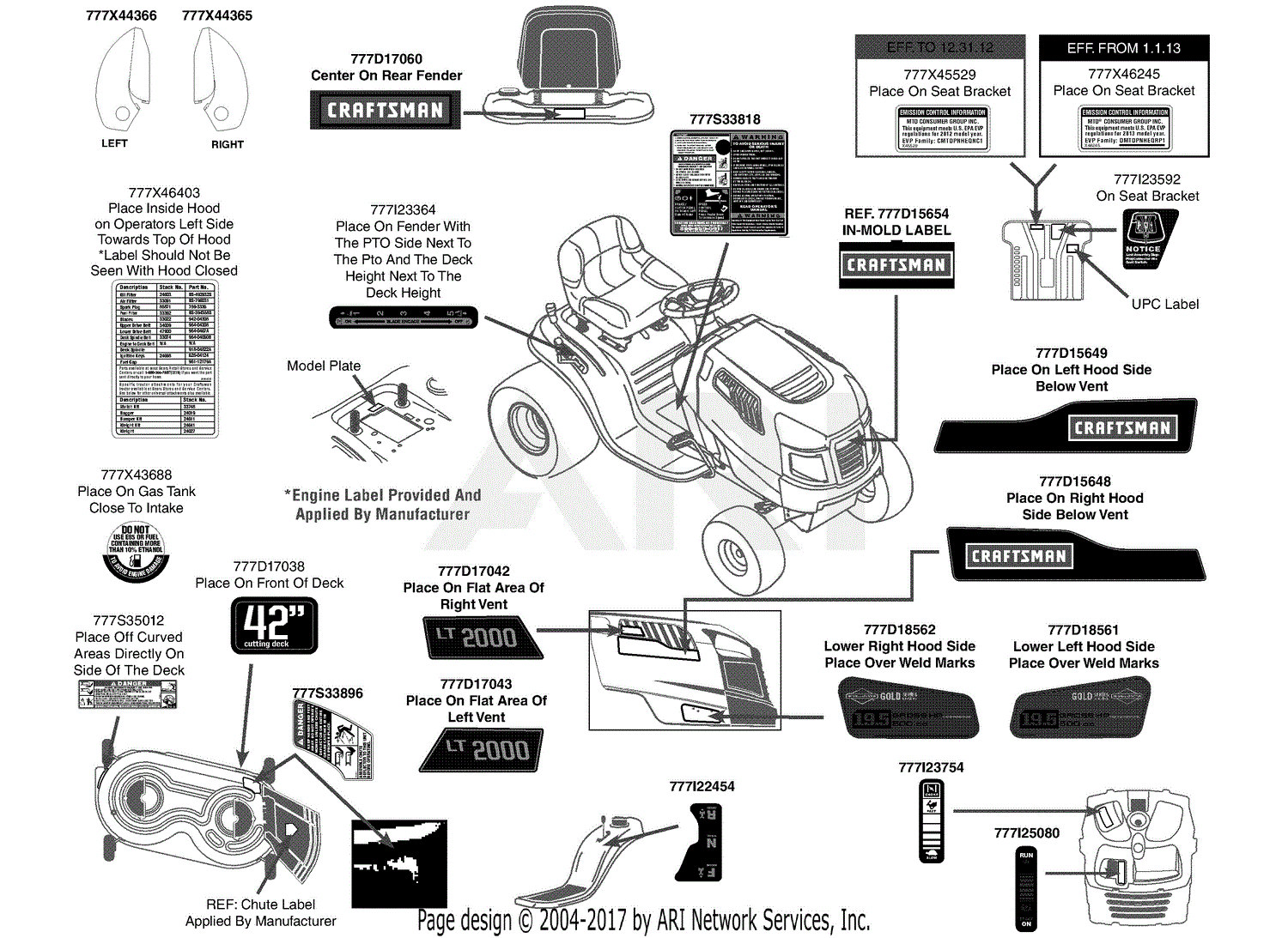 MTD 13BJ78SS099 (247.288843) (LT2000) (2013) Parts Diagram for Label Map