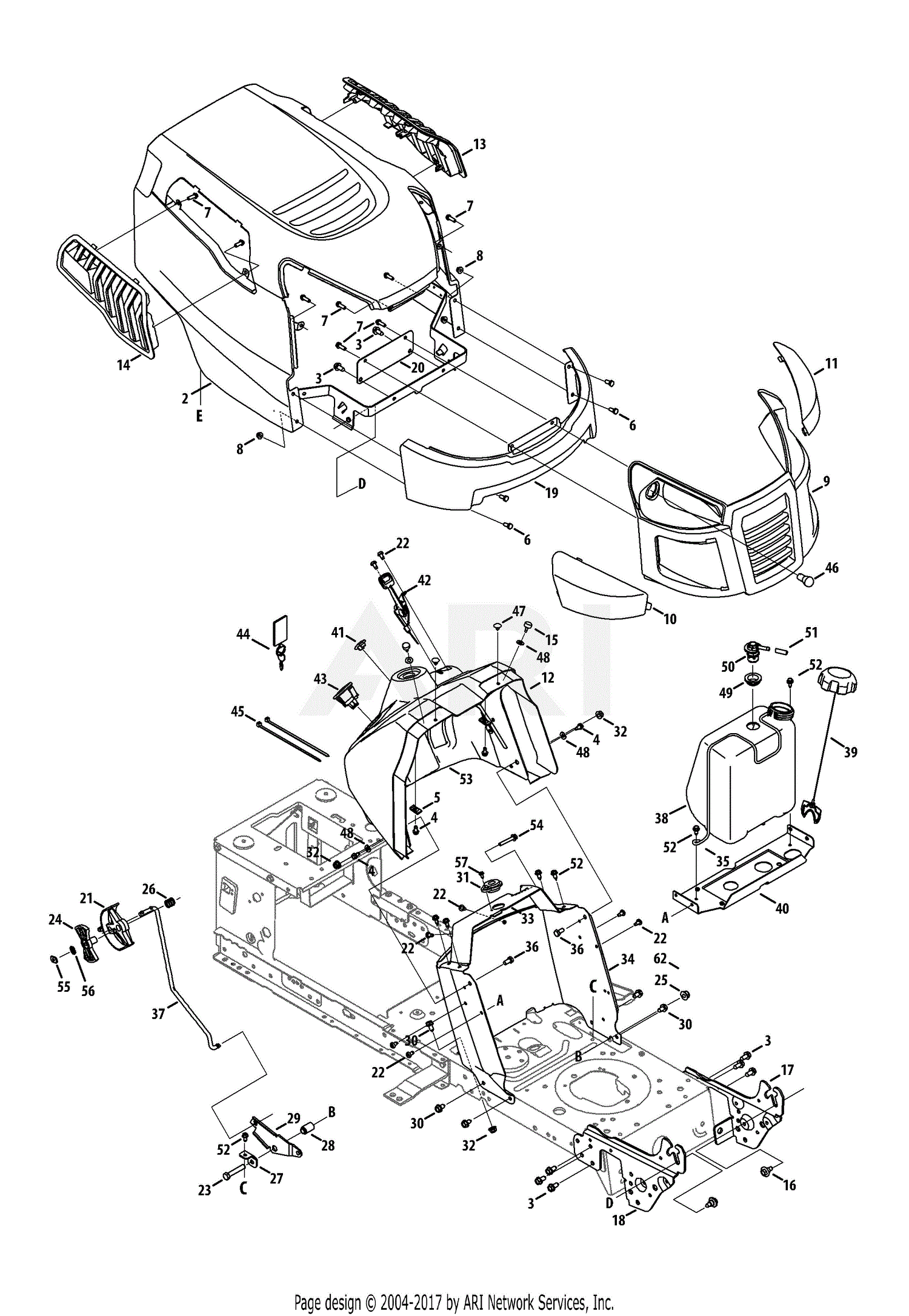MTD 13BL78ST099 (247.288853) (LT2000) (2013) Parts Diagram for Hood & Dash