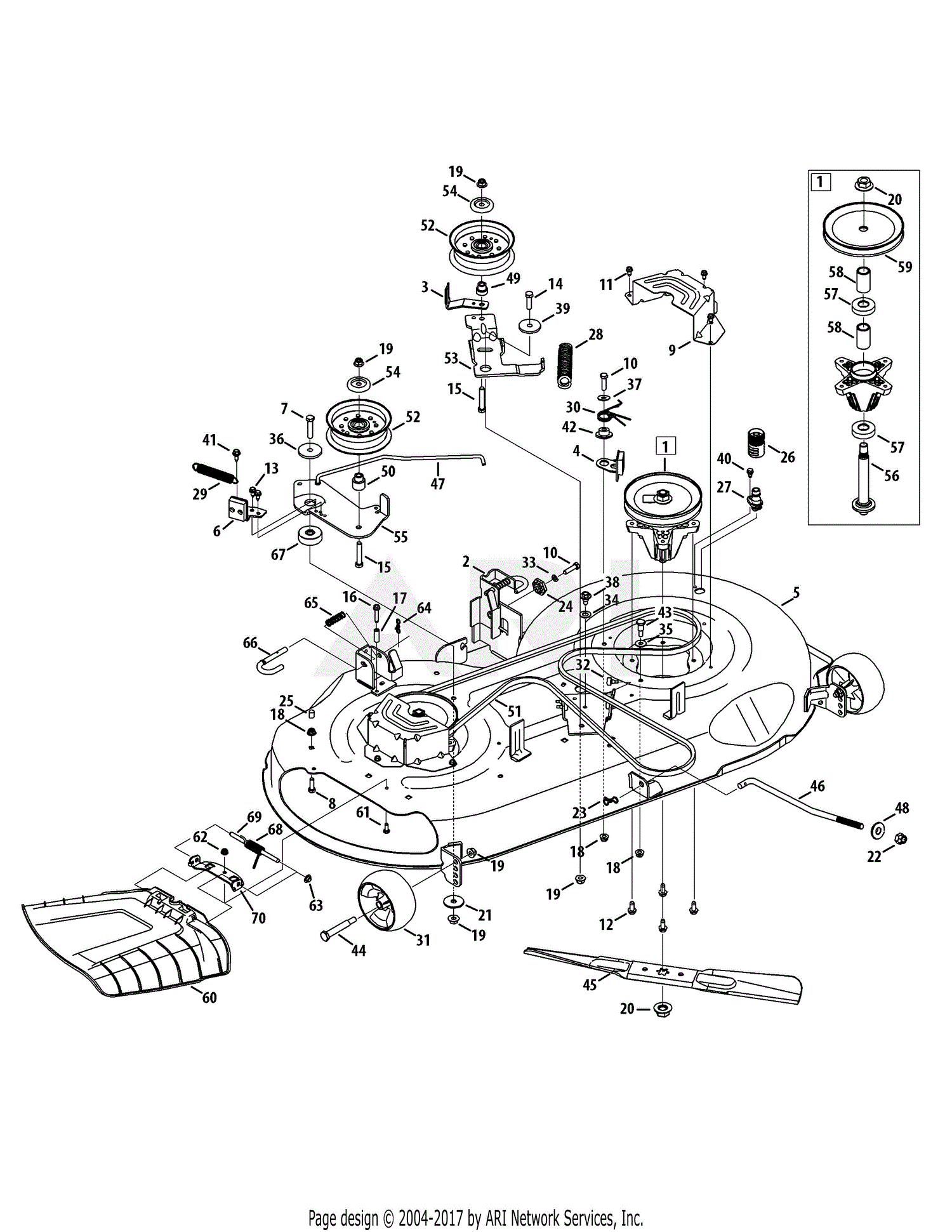 MTD 13AL78XT099 (247.203744) (T1600) (2015) Parts Diagram for Mower Deck