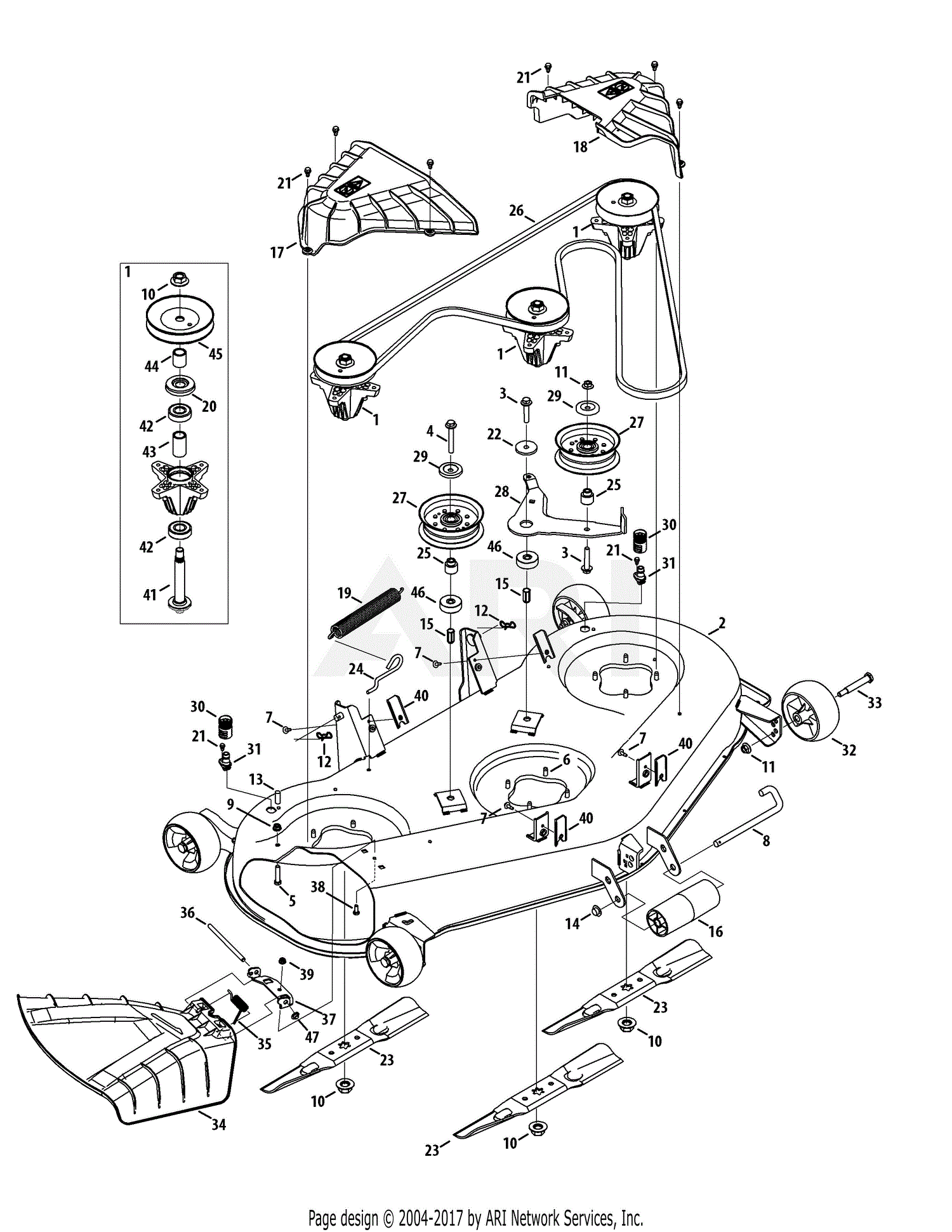 MTD 14A7A3ZW099 (247.204450) (G8400) (2015) Parts Diagram for Mower Deck