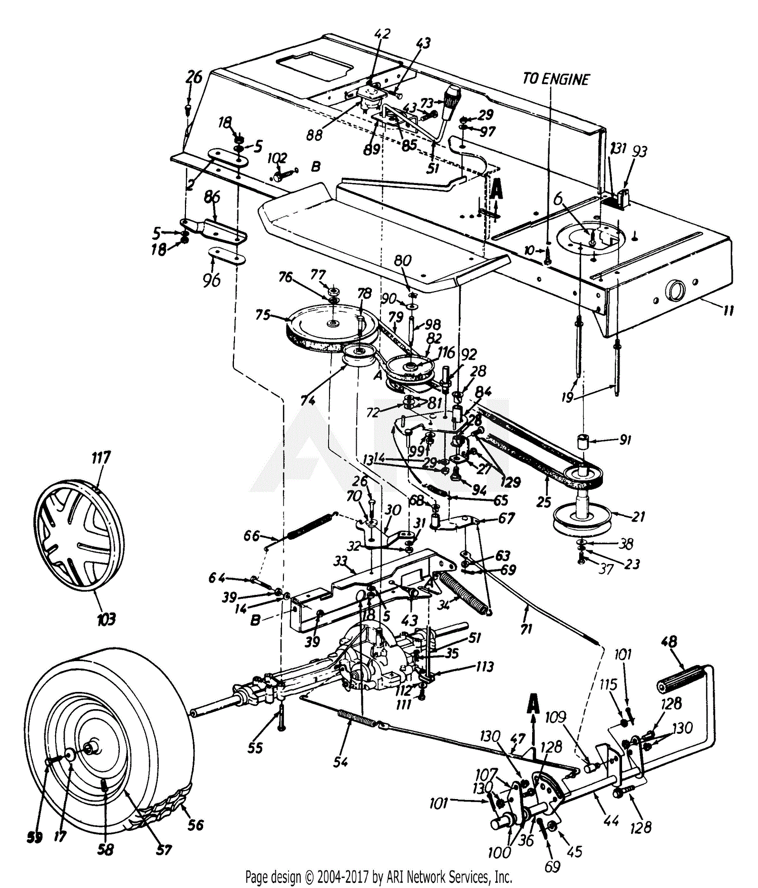 MTD 136M673G131 (44-9609-1) (1996) Parts Diagram for Drive/Frame, Lower ...