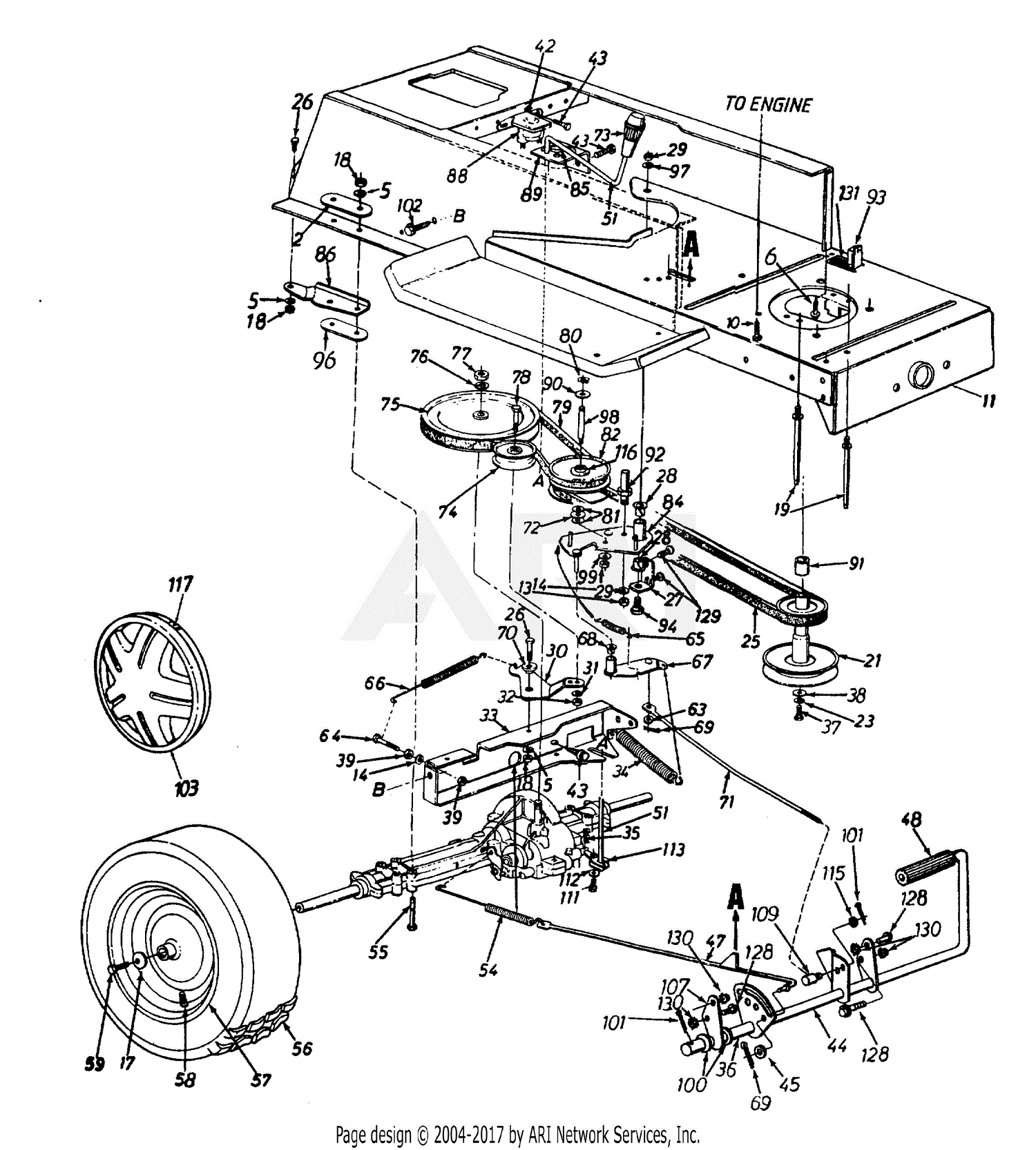 MTD 13AH660F352 (2001) Parts Diagram for Drive, Wheels Rear