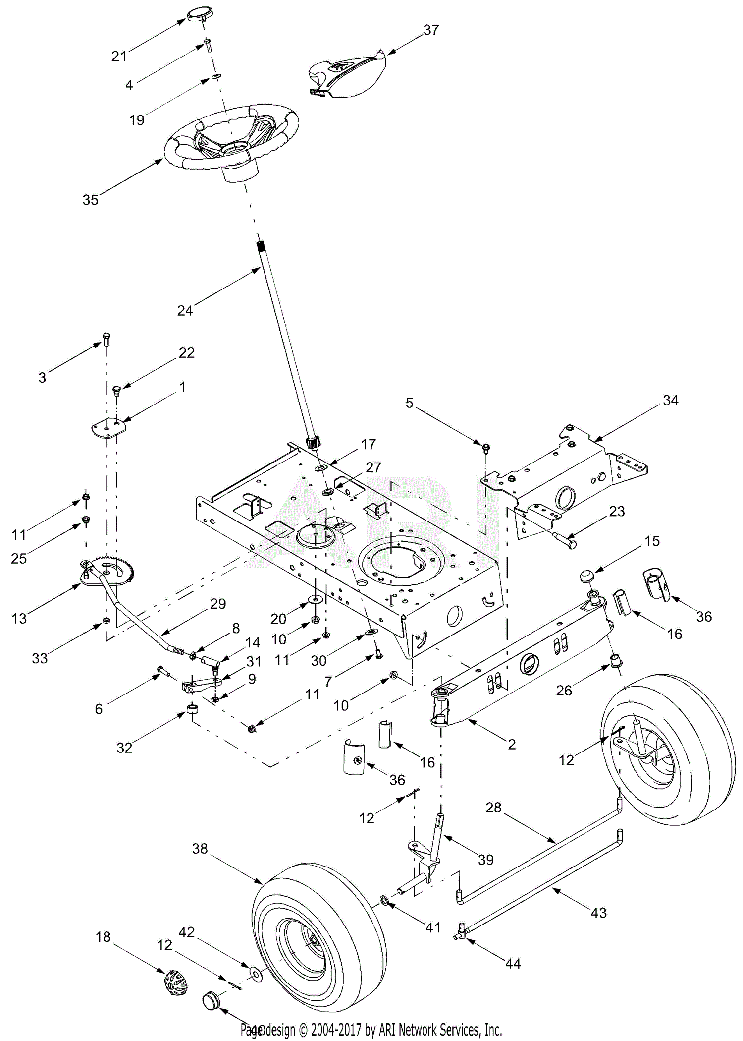 MTD 13AN682G729 (2004) Parts Diagram for Axle Front, Steering