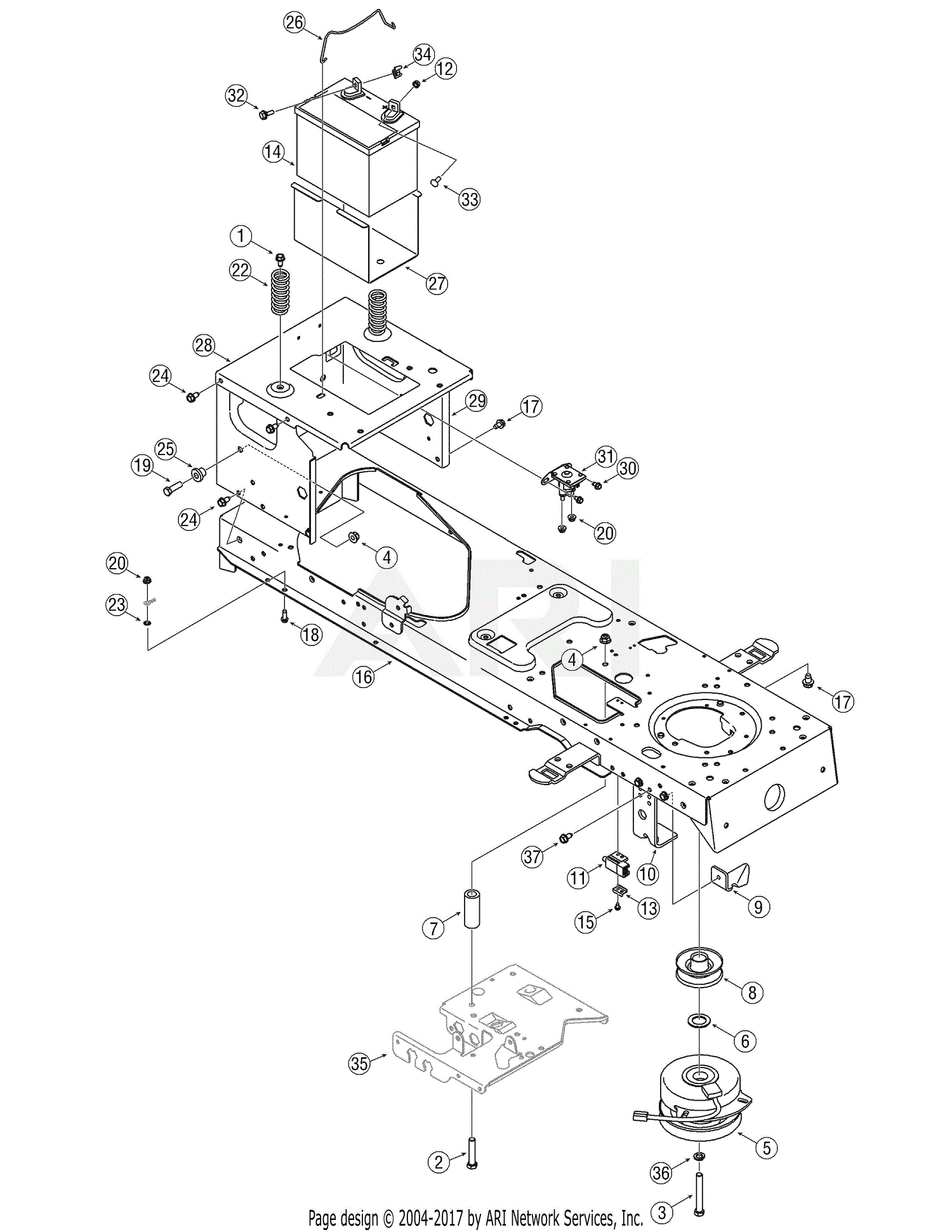 MTD 13AP625K730 (2007) Parts Diagram for PTO & Frame