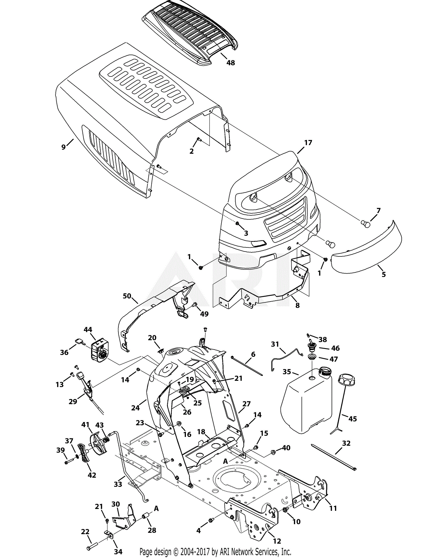 MTD 13W2775S031 (LT4200) (2012) Parts Diagram for Hood Style 5