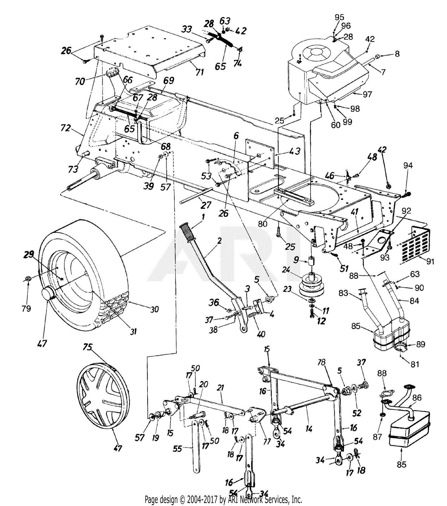 MTD 14AW844H401 (1997) Parts Diagram for Lift Handle, Lift Pivot ...