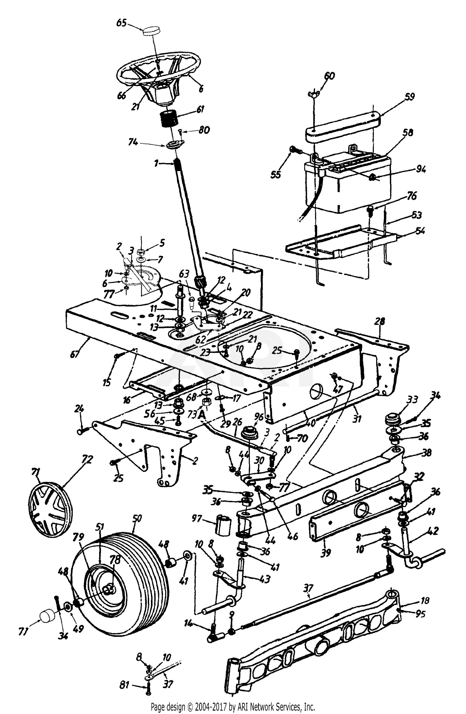 MTD 14AW834H401 (1999) Parts Diagram for Axle Front, Steering Assembly ...