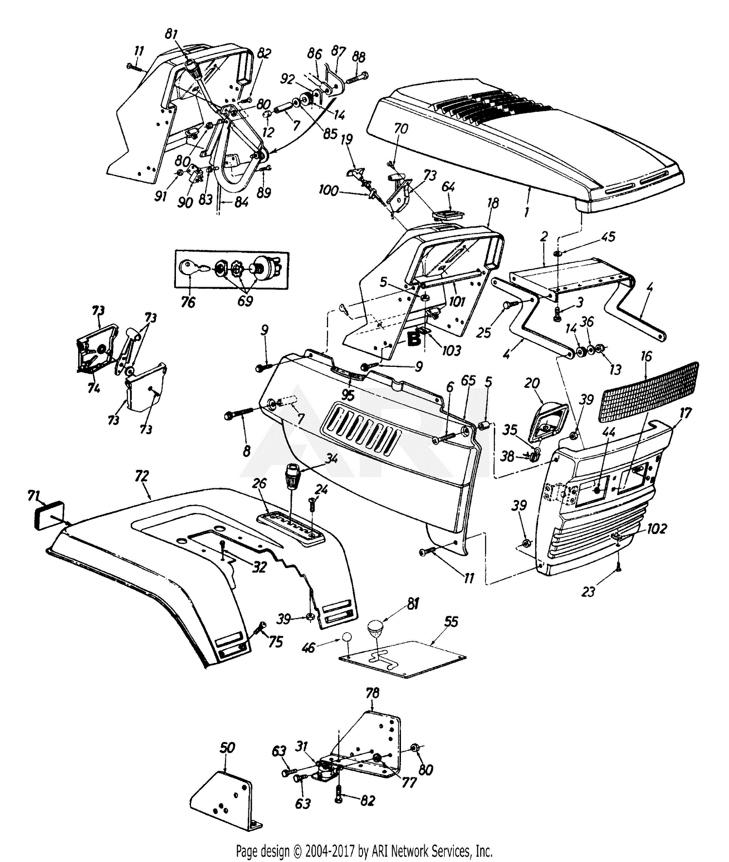 MTD 14AI849H131 (1999) Parts Diagram for Hood Style 9