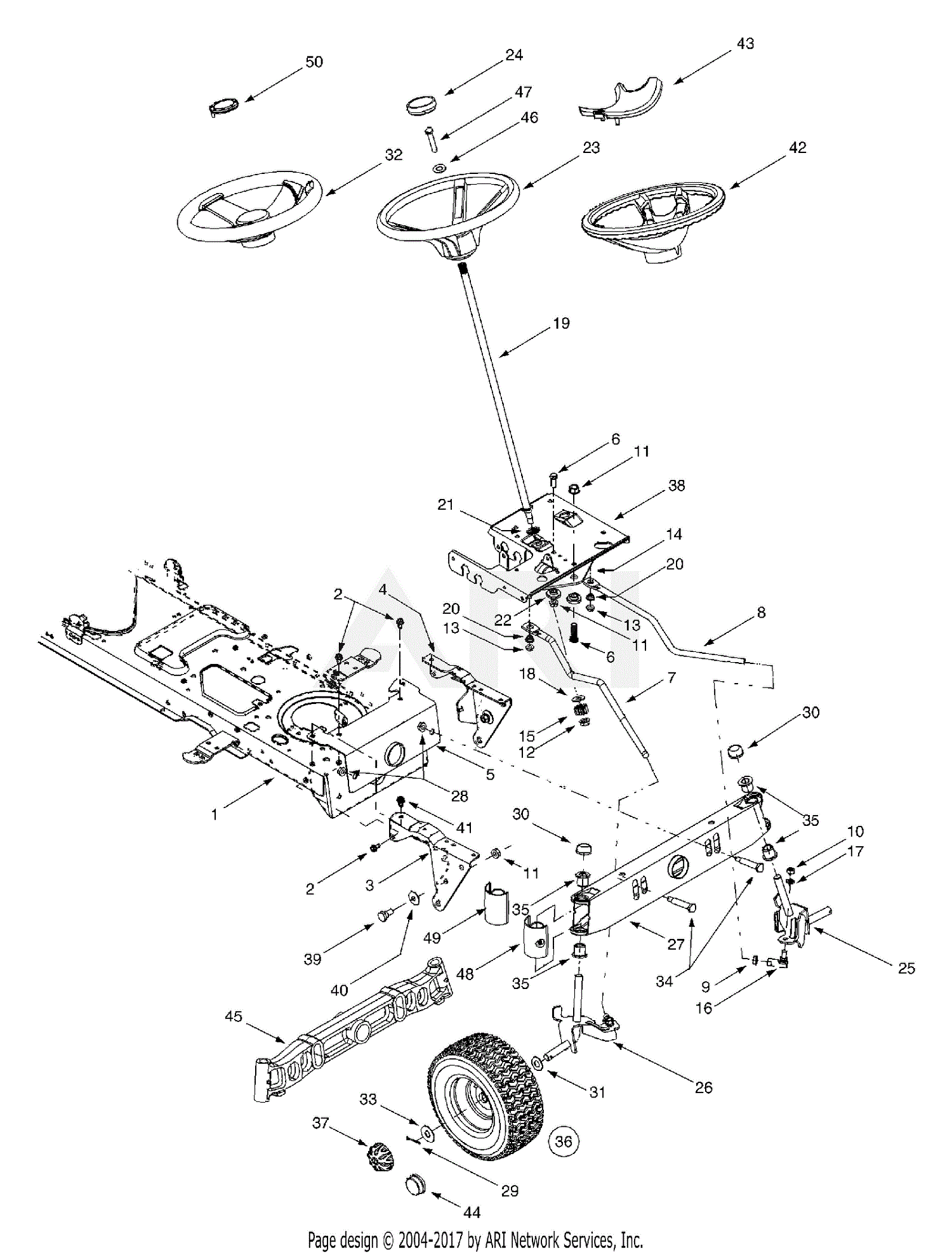 MTD 14AZ808K131 (2002) Parts Diagram for Axle & Wheels Front, Steering