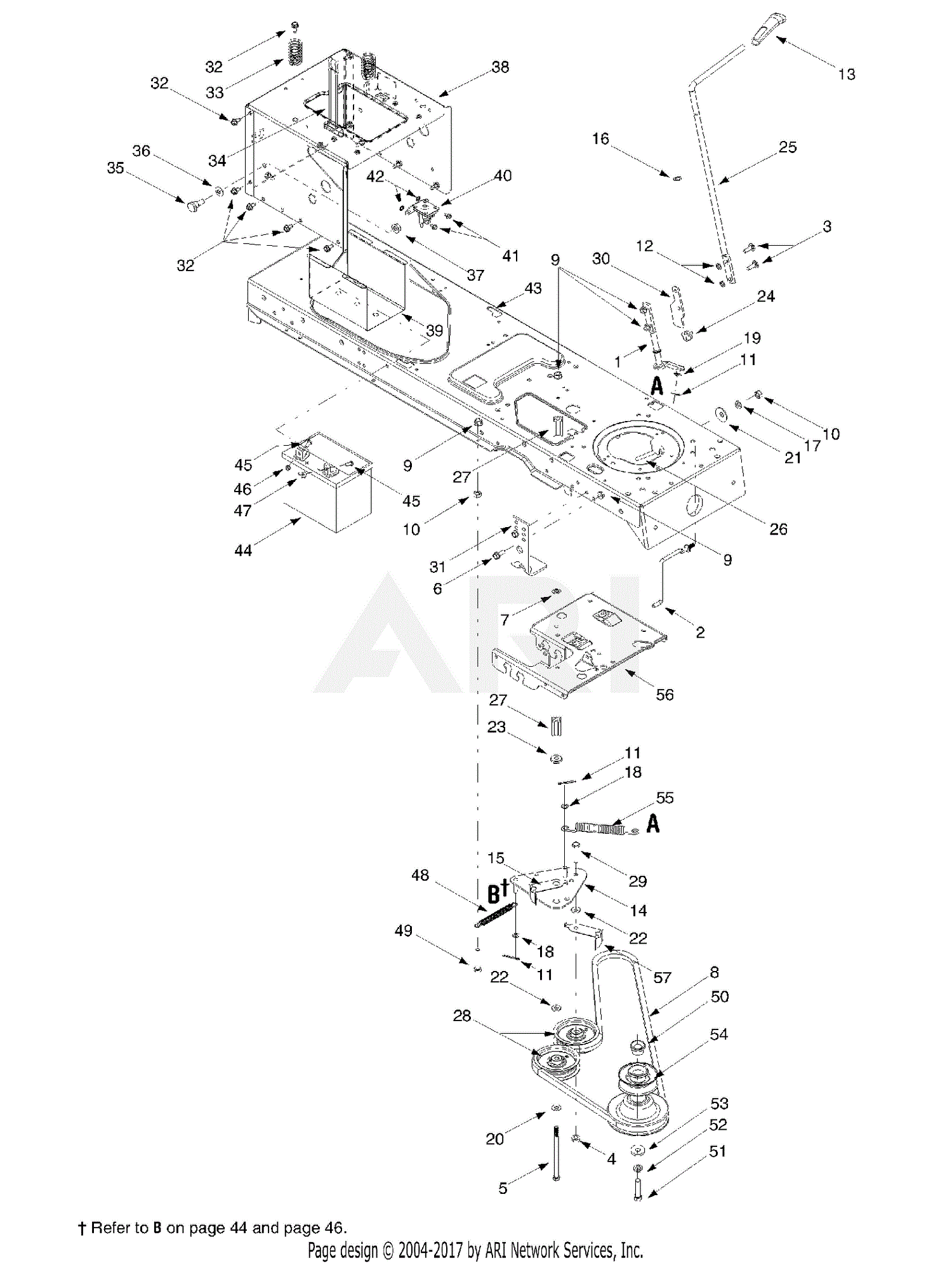 Mtd 14az808k131 (2002) Parts Diagram For Pto Manual, Battery, Frame