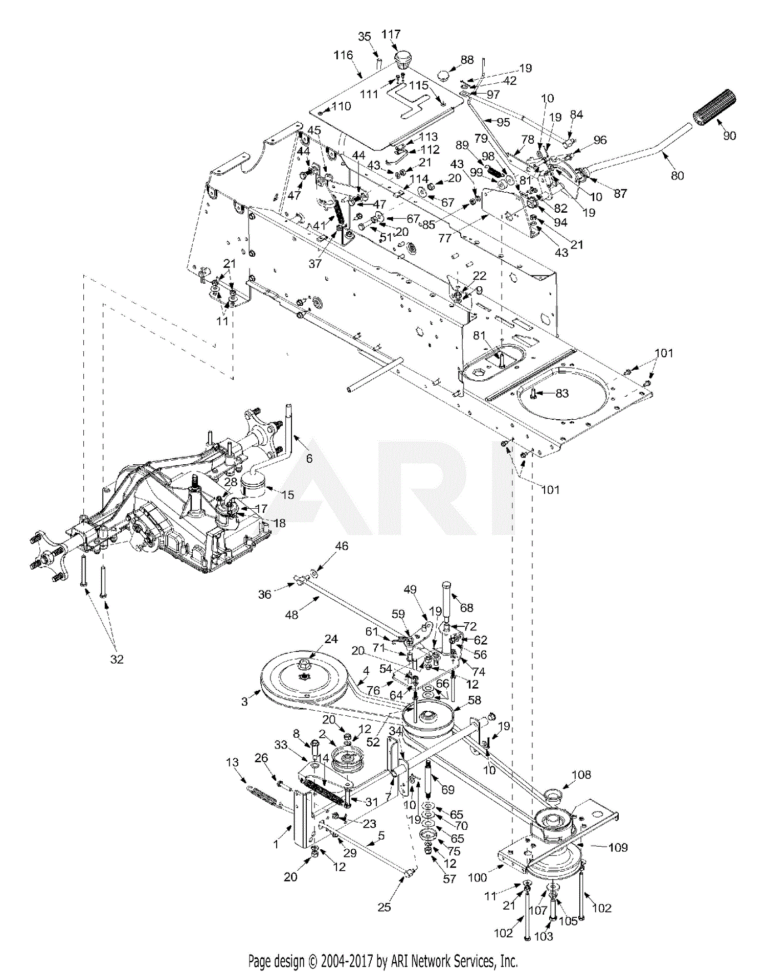 MTD 14BJ848H131 (2002) Parts Diagram for Drive, Controls, PTO