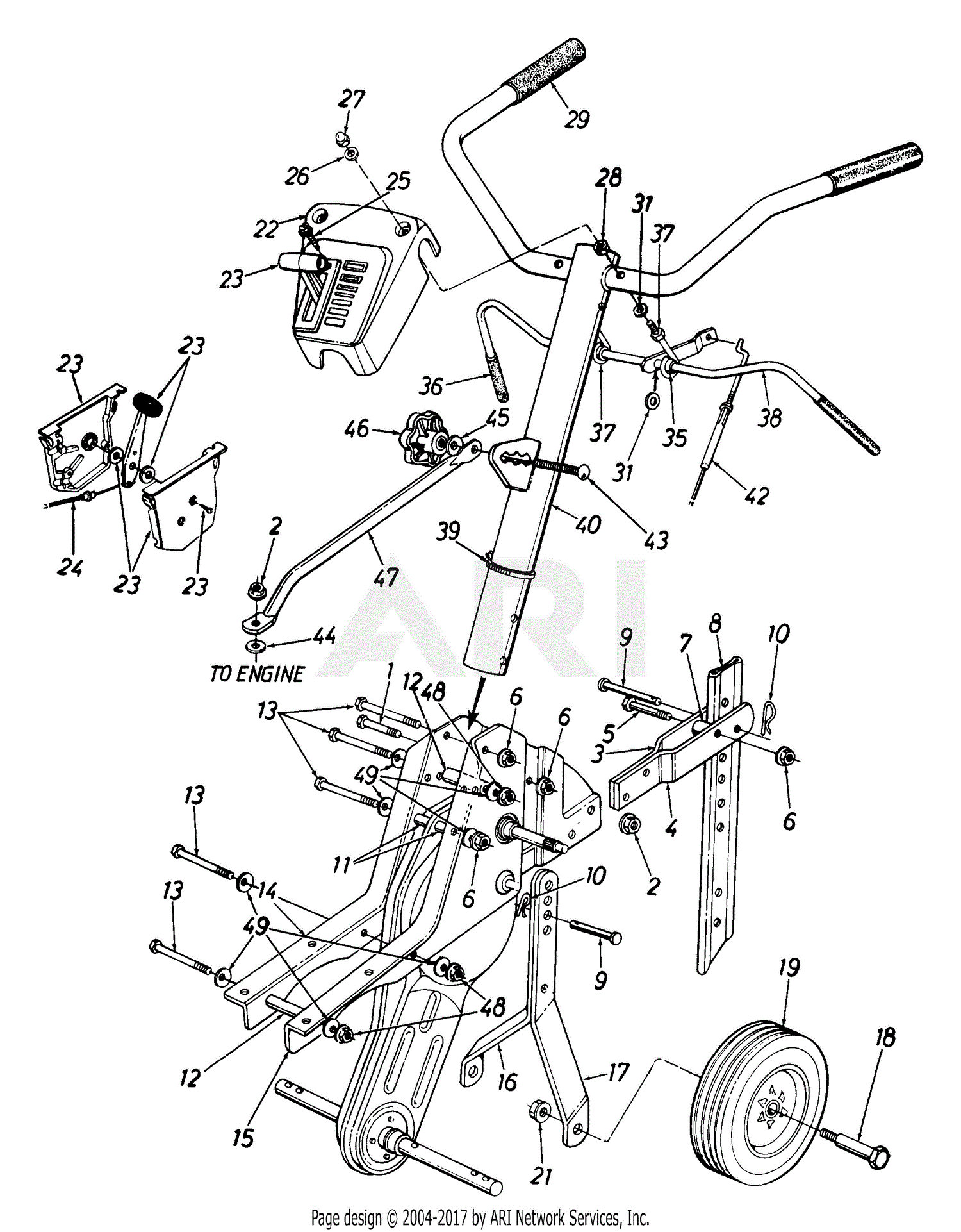 MTD 213-340-000 (1993) Parts Diagram for Handle And Wheel Assembly