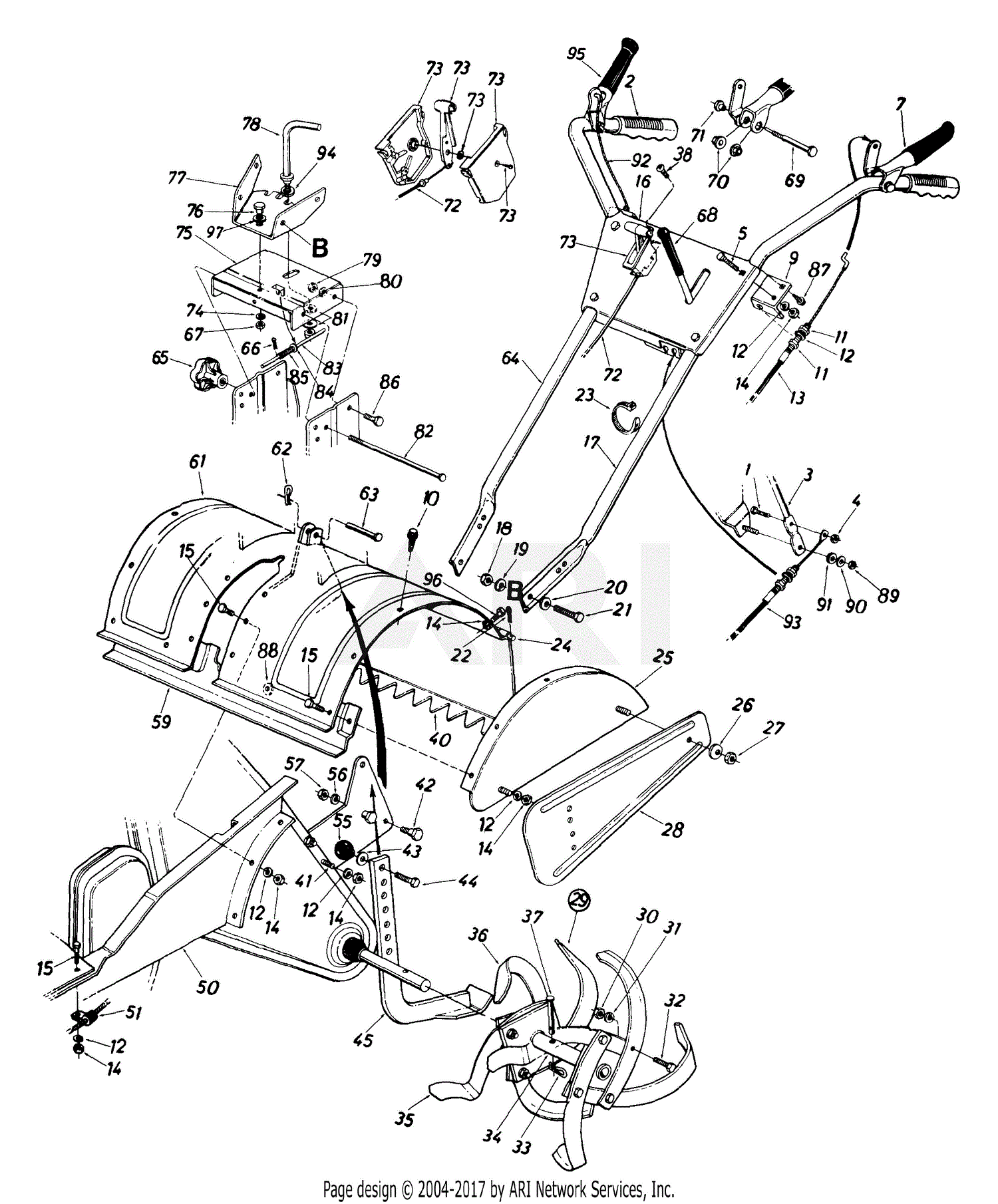 Mtd 213 406 118 Swc 28714 1993 Parts Diagram For Handle And Tine