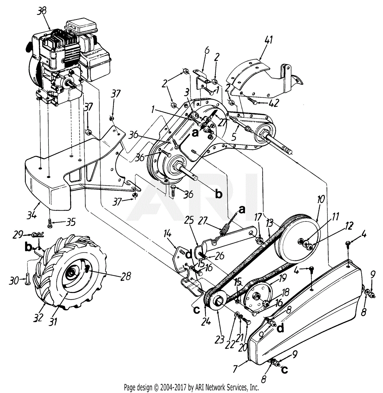 Mtd 215 410 131 1995 Parts Diagram For Rear Tine Tiller Lower Assembly