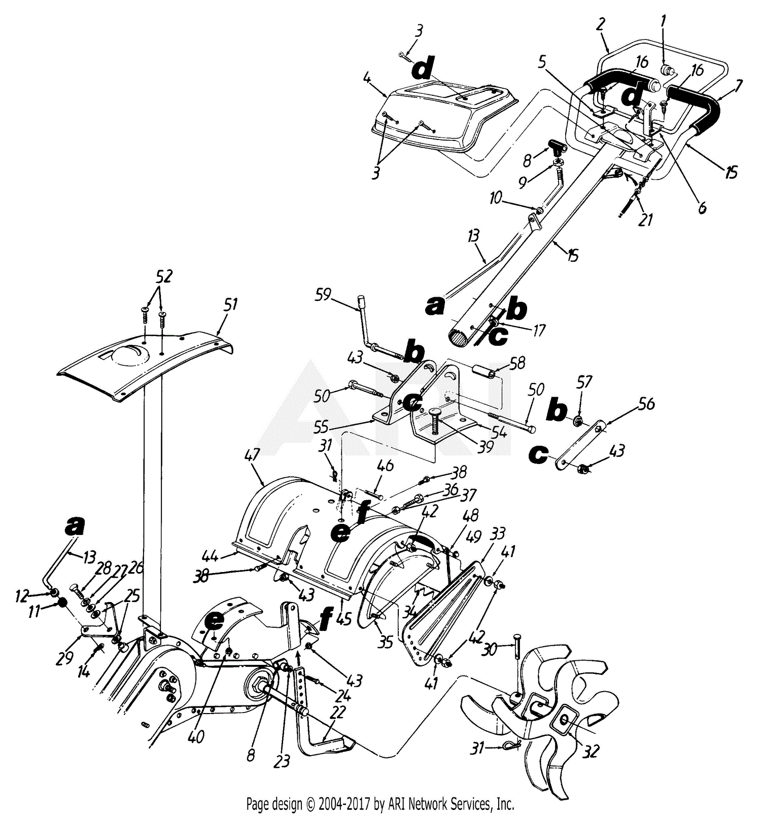 Mtd 215 410 352 1995 Parts Diagram For Rear Tine Tiller Upper Assembly