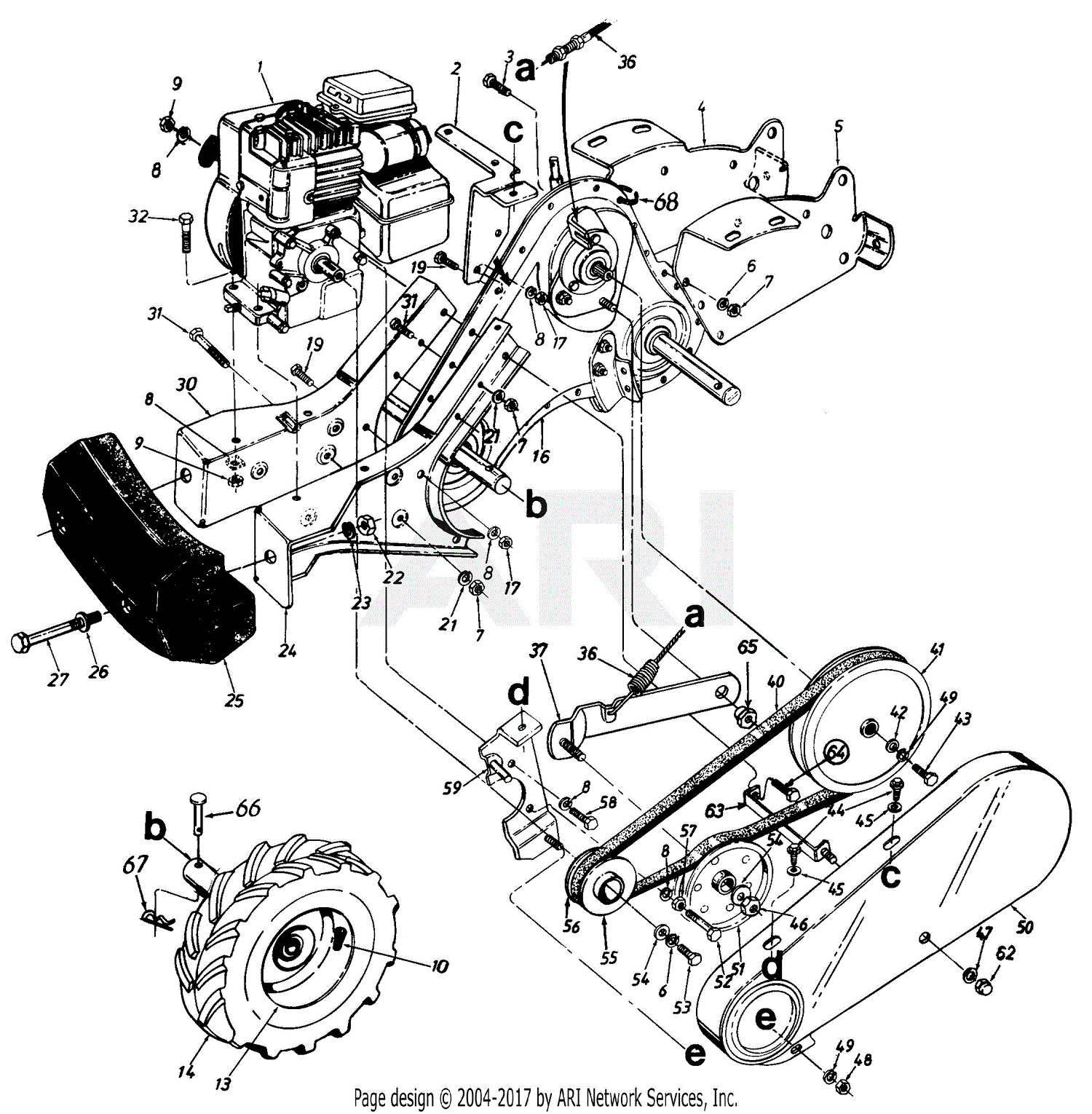 MTD 215-430-131 (1995) Parts Diagram for Rear Tine Tiller - Lower Assembly