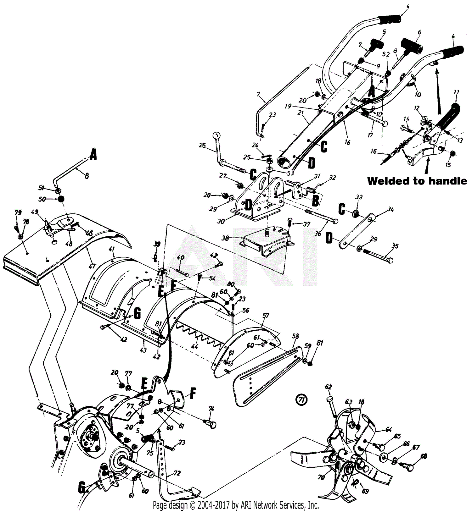 Mtd 215 430 019 1995 Parts Diagram For Rear Tine Tiller Upper Assembly