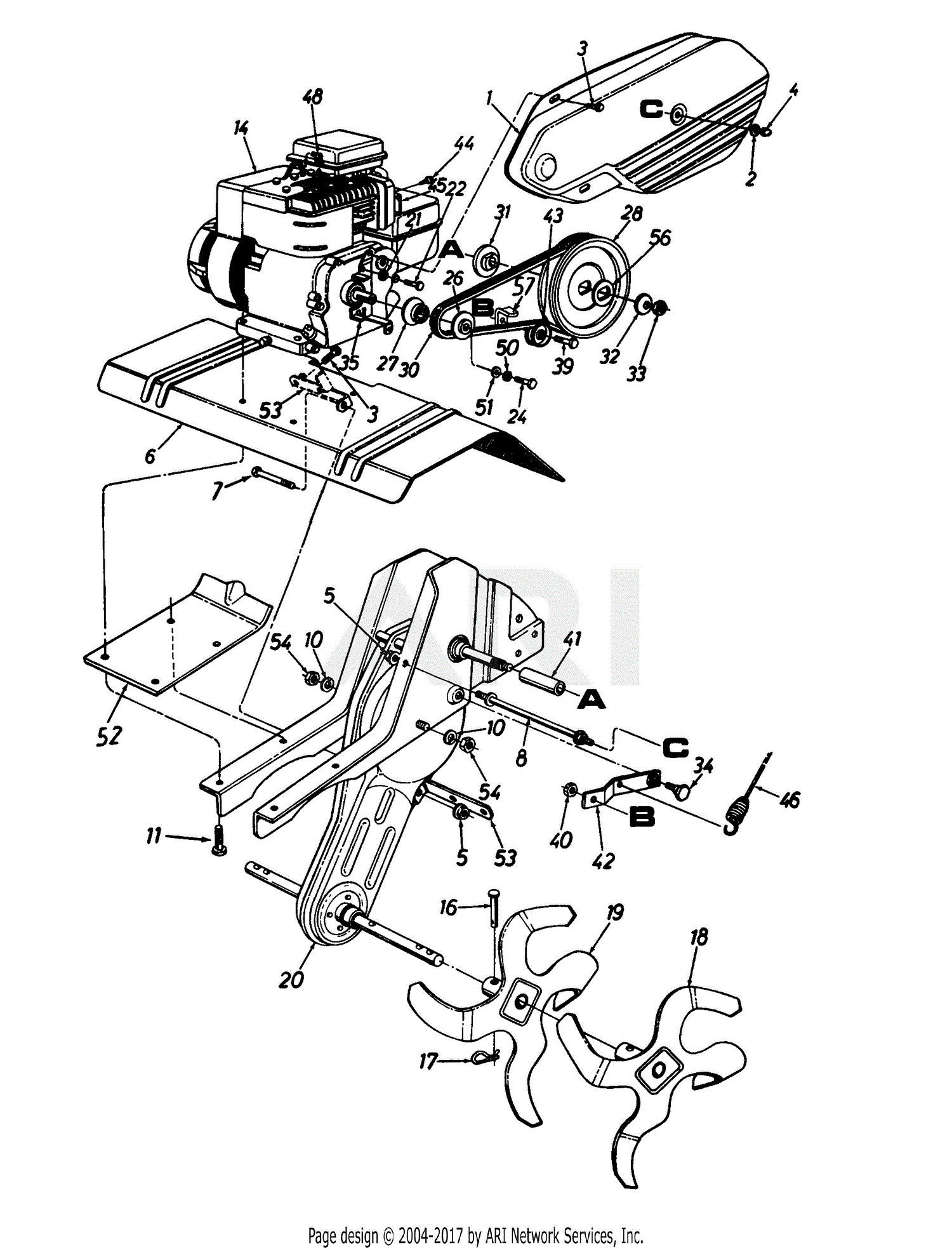 MTD 216-340-131 (44-0337-3) (1996) Parts Diagram for Engine And Tine ...