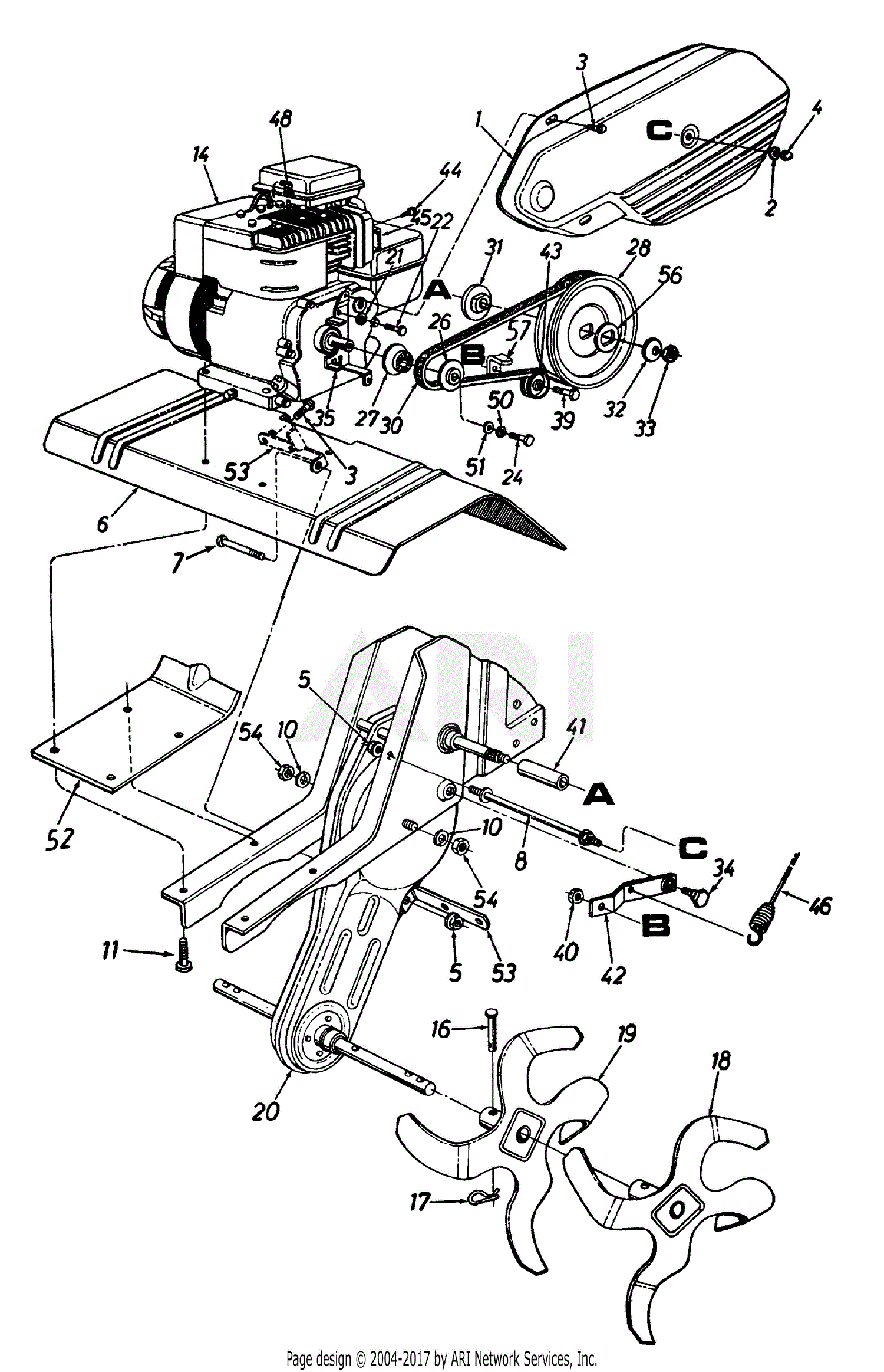 MTD 21A-340-372 (1997) Parts Diagram for Tine and Chain Case Assembly