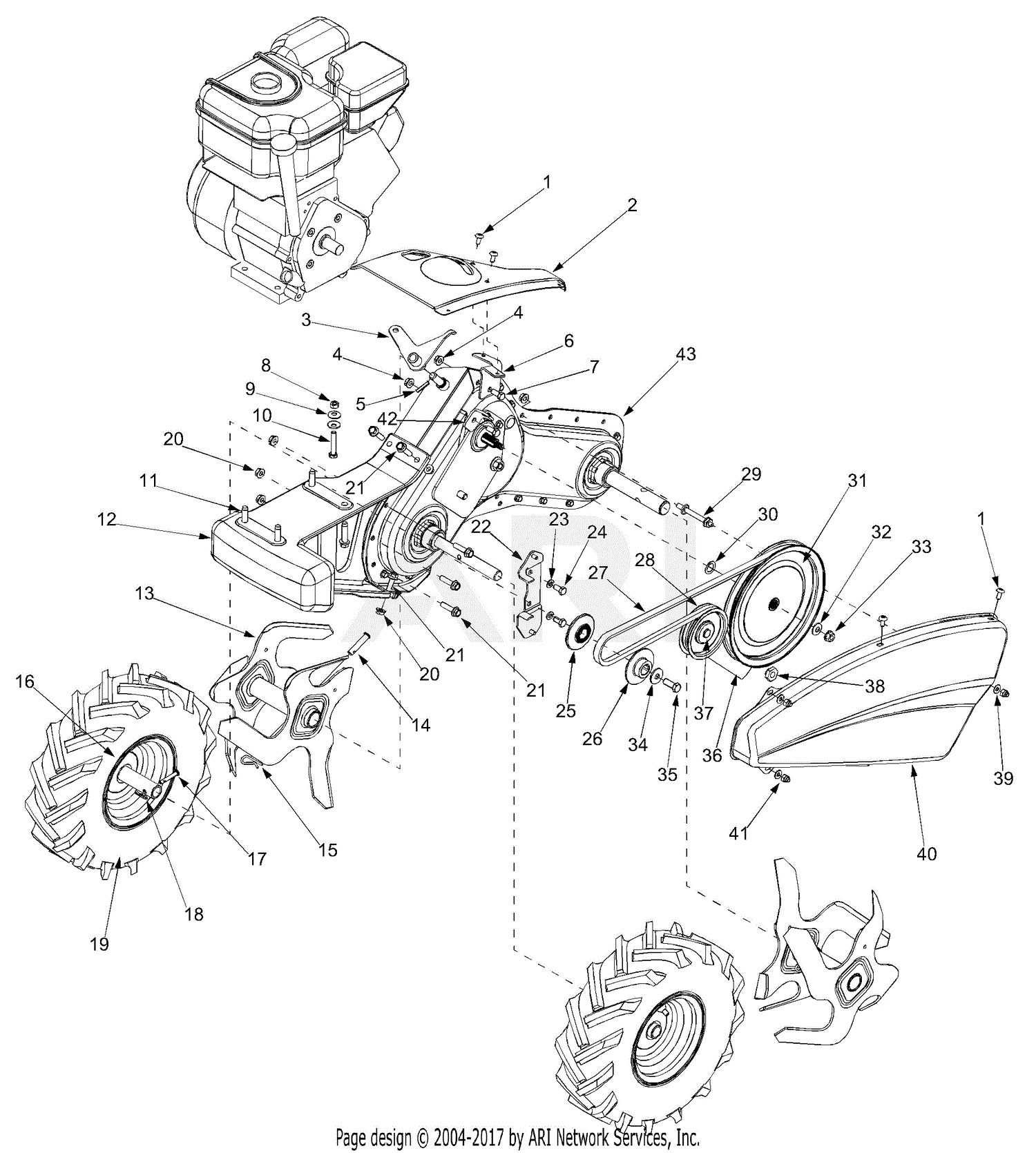 MTD 21AA412C131 (2003) Parts Diagram for Drive & Tines snowblower schematics 