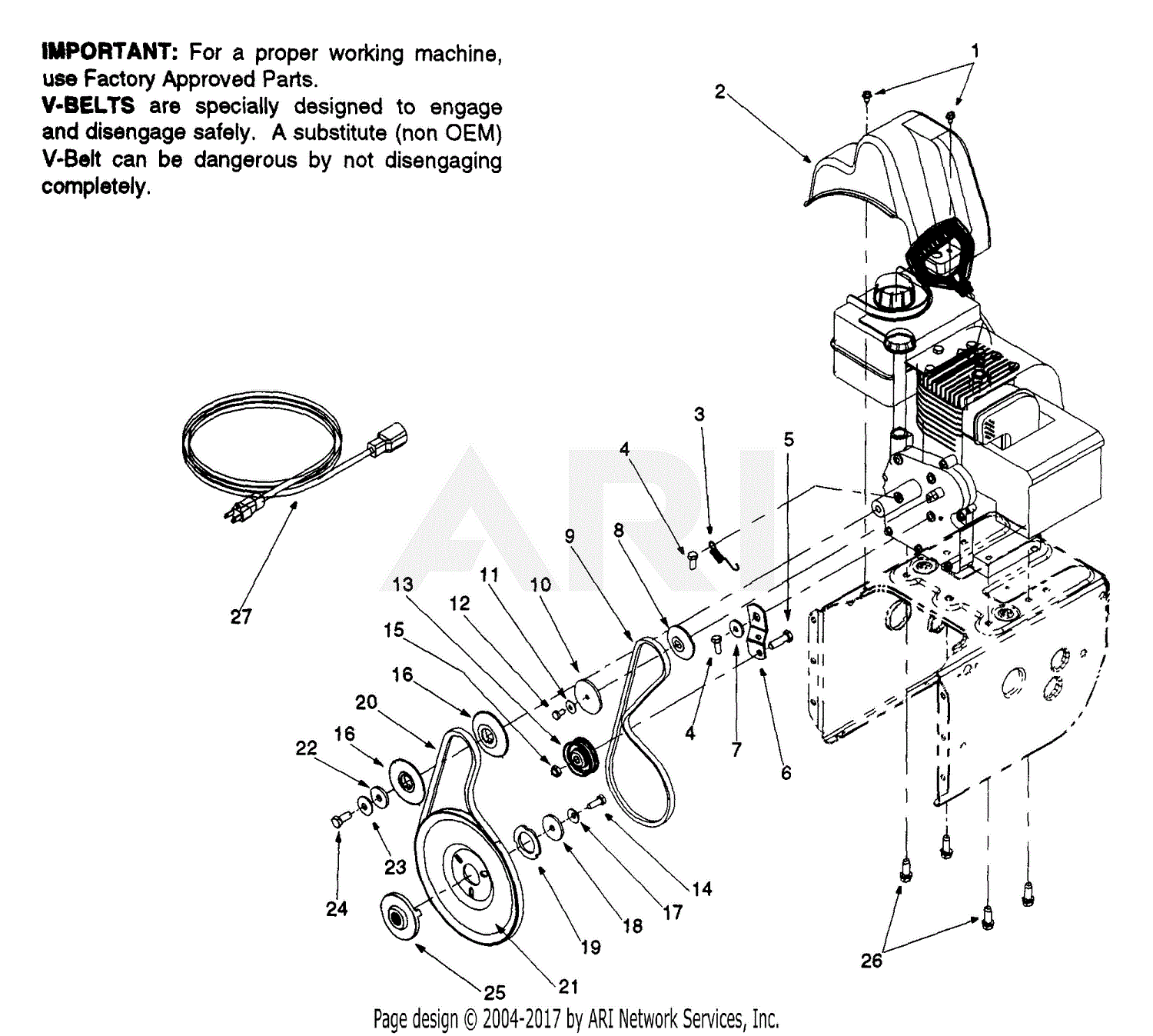 MTD 31A-611D000 (1999) Parts Diagram for Engine And V-Belts